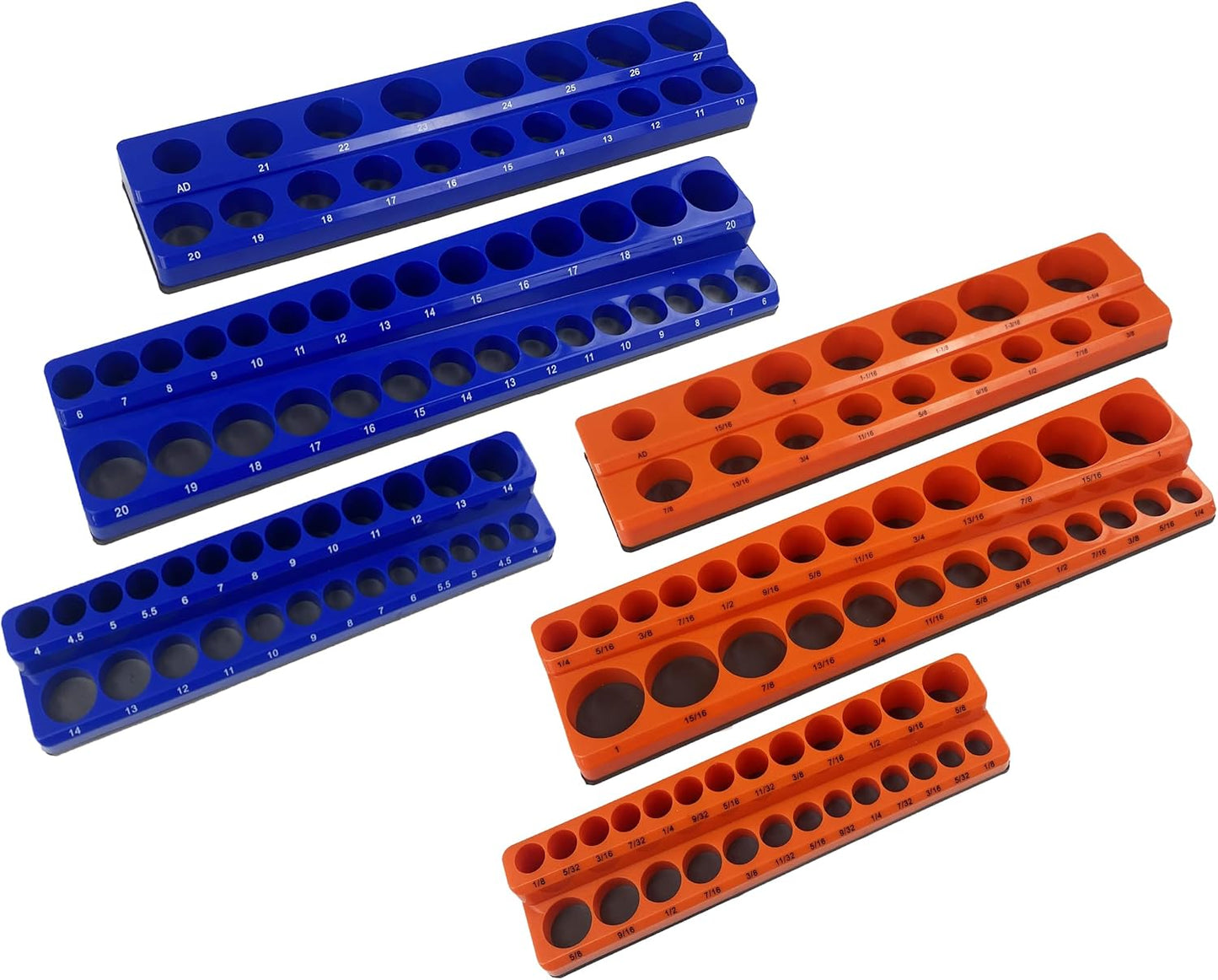 KJE Magnetic Socket Organizer Set 6 Piece, Magnetic Socket Holder Includes 1/4", 3/8", 1/2", Holds 143 Pieces Metric and SAE Socket Trays for Tool Box Drawer