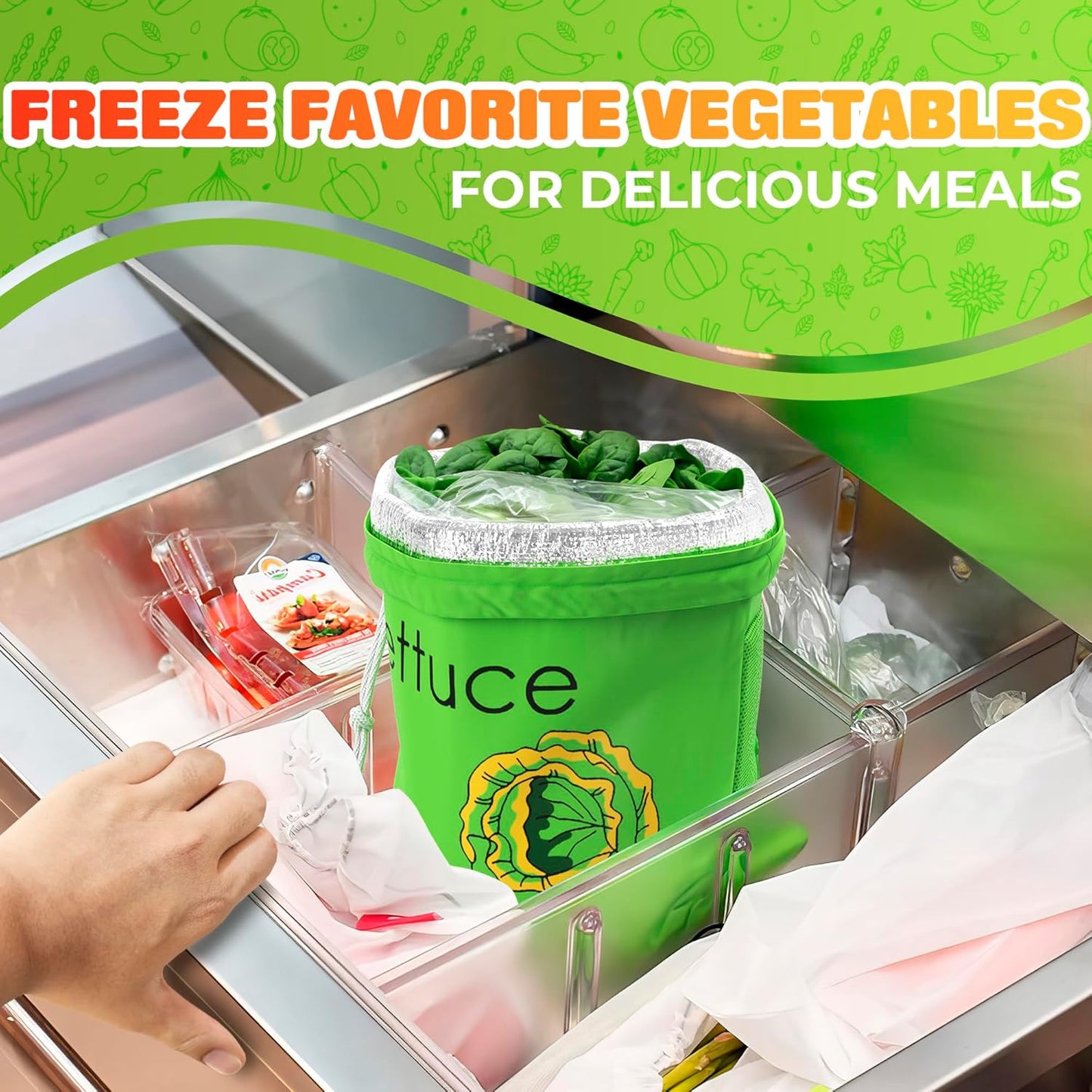 Banana & Lettuce Fresh Reusable Produce Bags – Vegetable & Fruit Storage Bags with Foil Lining for Freshness, Freezer & Refrigerator Safe