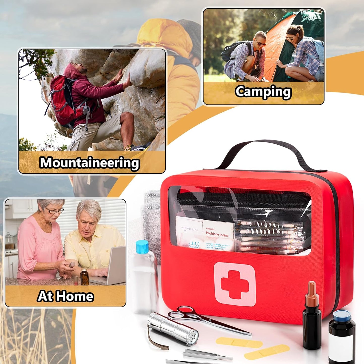 Waterproof Empty First Aid Bag with a Detachable Panel, Small Medical Bag with Molle System, Red (Bag Only)