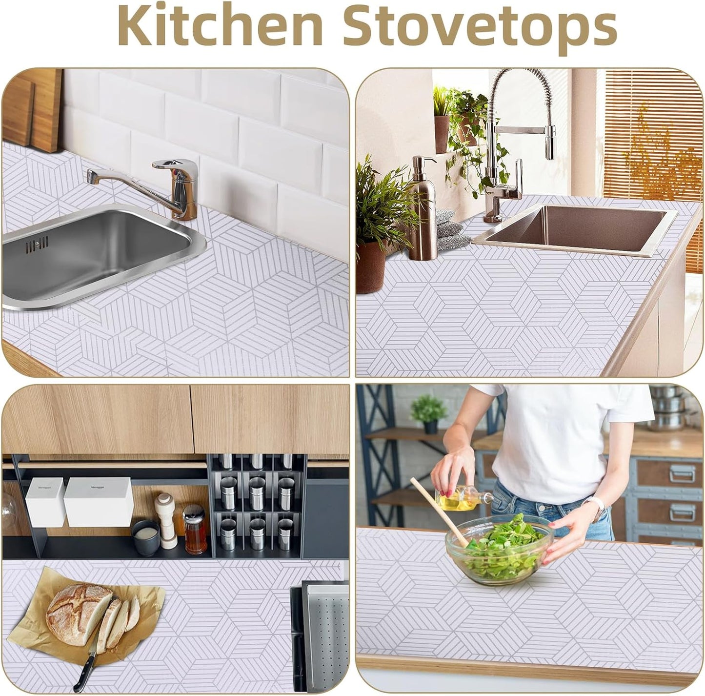 Shelf Liners for Kitchen Cabinets Non Adhesive Shelf Liner Paper Non-Slip Thickened Drawer Liner Easy to Clean for Tool Box Refrigerator with Knife and Tape Measure, Silver Geometric, 11.8 x 354.3 in