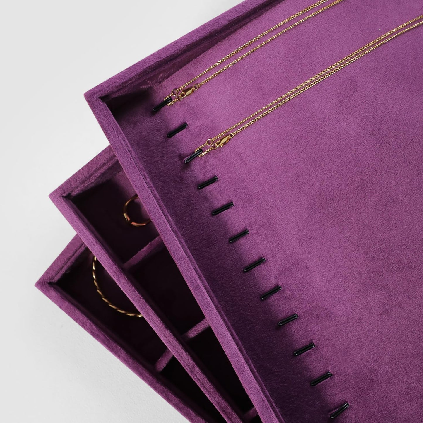 Velvet Jewelry Display Tray For Bracelet Pendant Necklace, Multi-Slot Stackable Storage Tray For Long Chain Jewelries, Drawer Insert Jewelry Organizer (Purple)