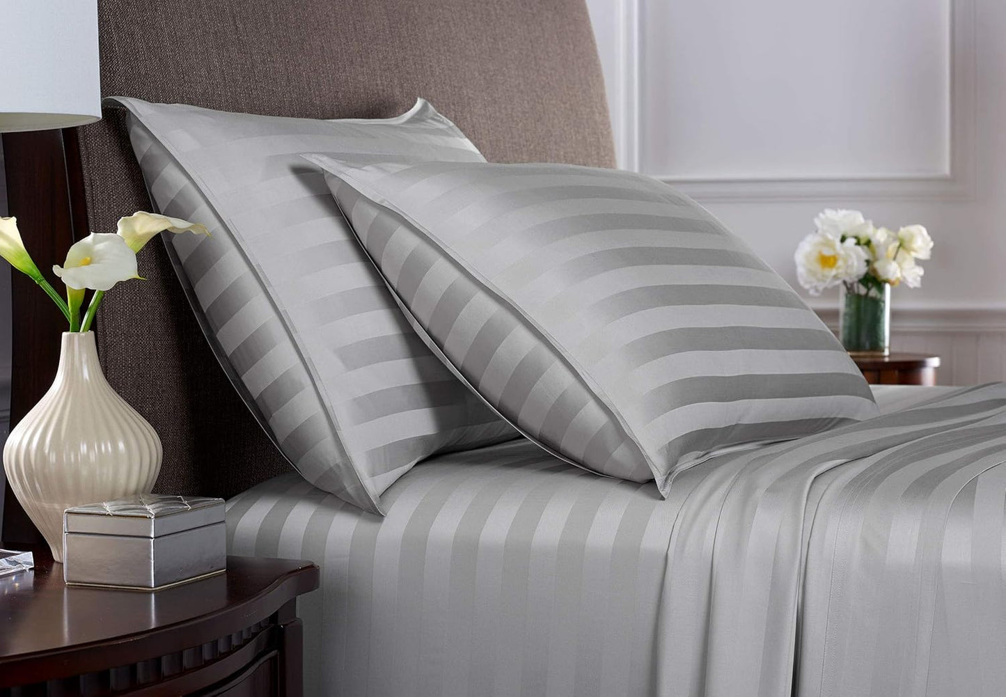 King Pillowcases by Pure Bamboo, Genuine 100% Organic Viscose Derived from Bamboo, Luxuriously Soft & Cooling, Double Stitching, Envelope Closure (2 King Pillowcases, Jacquard Silver)
