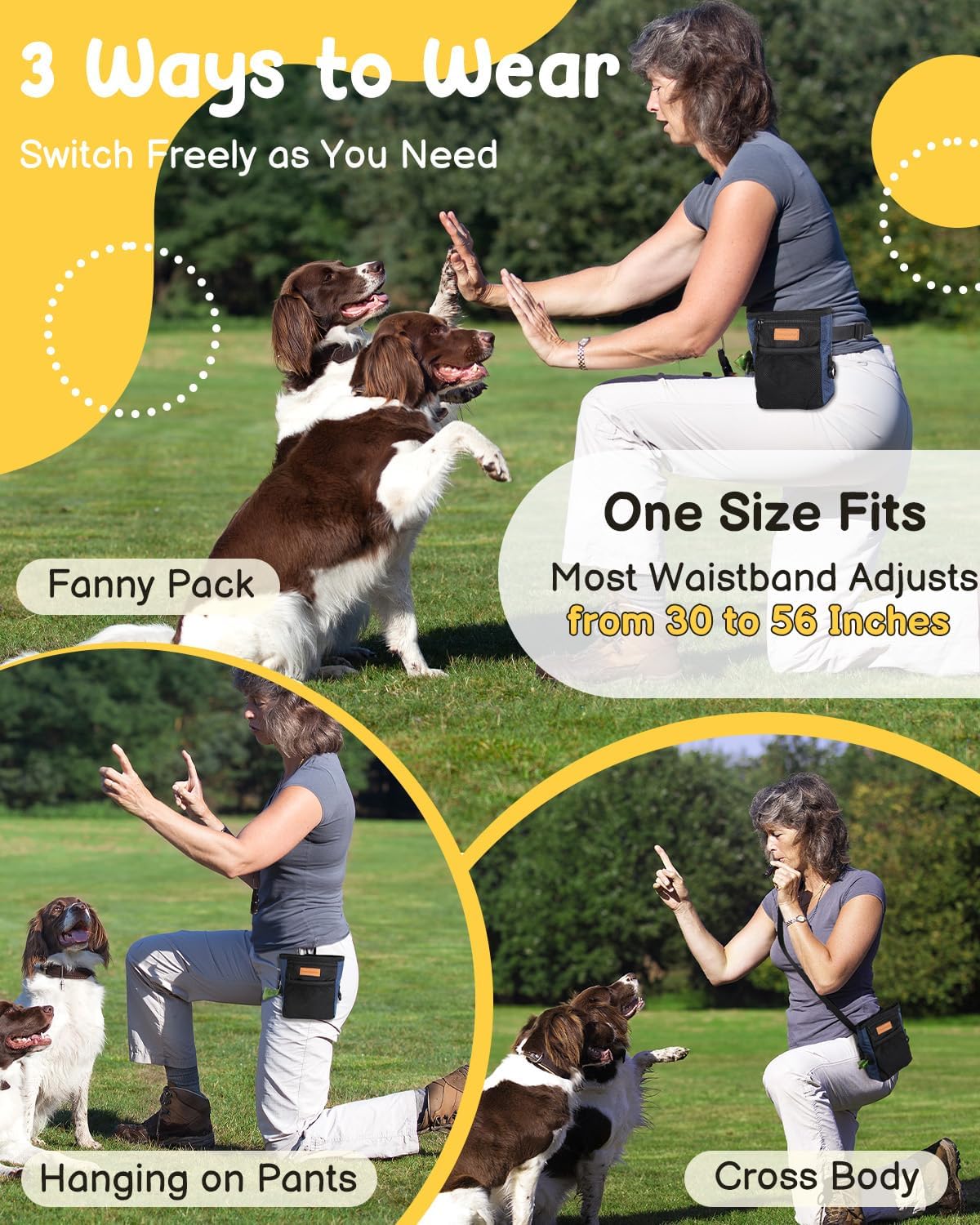 Dog Treat Pouch for Pet Training, 2-Cup Puppy Treat Holder with Silicone Liner, Magnetic Training Bag for Trainers