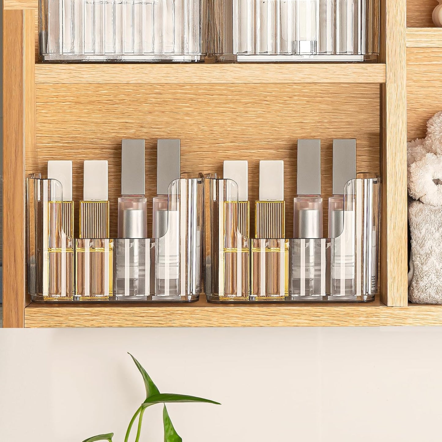 Poeland 2 Pack Stackable Makeup Organizer Tray, Medicine Cabinet Organizer, Clear Cosmetic Display Case for Cabinet, Counter, Vanity
