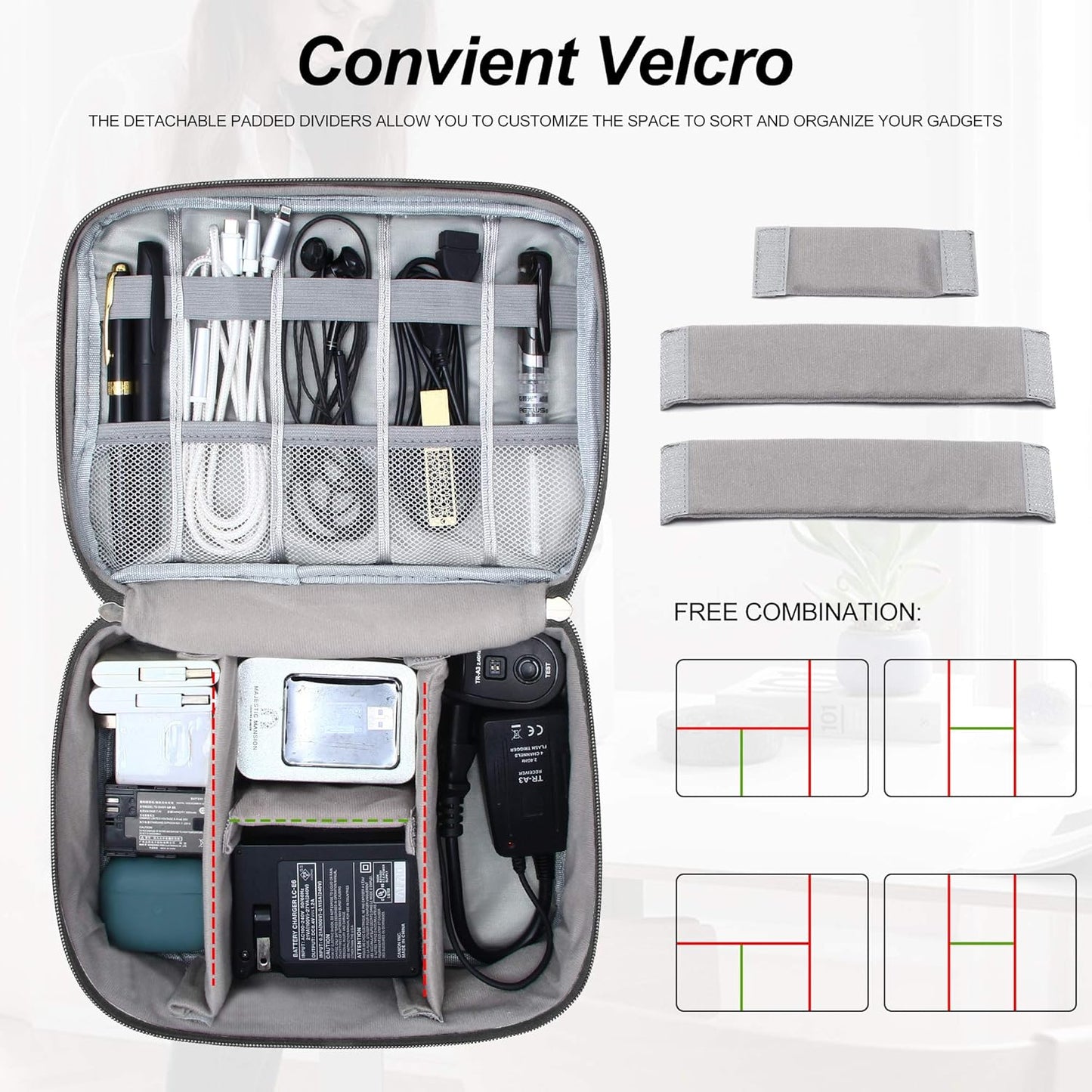 SELLYFELLY Electronic Bag Travel Cable Accessories Bag Waterproof Double Layer Electronics Organizer Portable Storage Case for Cable, Cord, Charger, Phone, Adapter, Power Bank, Kindle, Hard Drives