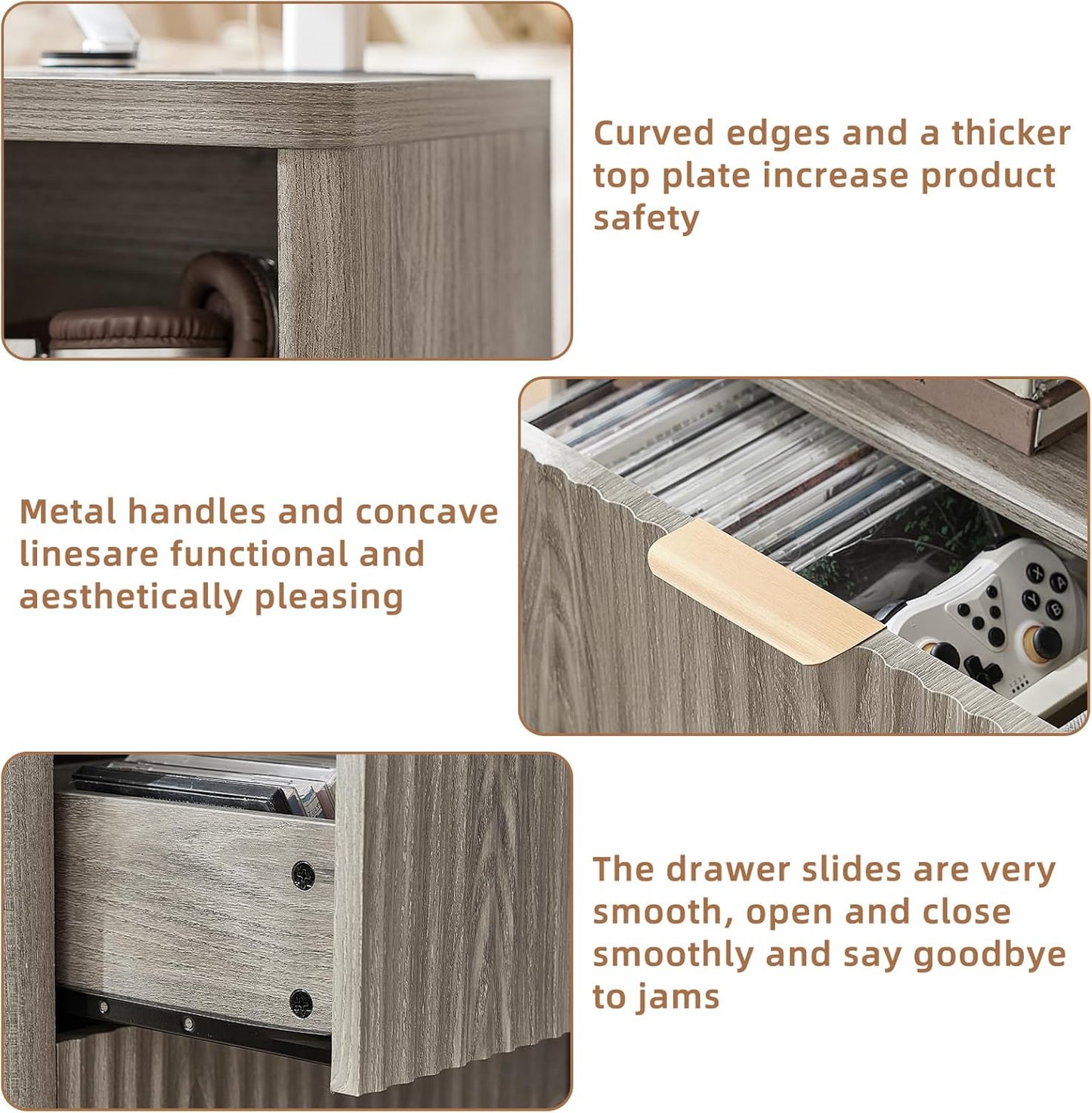 LEYAOYAO Fluted Farmhouse Nightstand Set of 2 with Charging Station, 23" Wide 2 Drawers End Table,Grey Dresser for Bedroom,Bed Side Table Chest of Drawers Cabinet,Wood Night Stand for Living Room