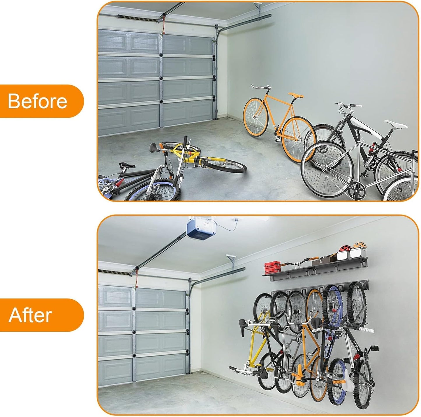 TORACK Bike Storage Rack with Shelf, 6 Bikes Hangers for Garage, Space Saving Bike Rack Wall Mount, Holds Up to 600 LBS