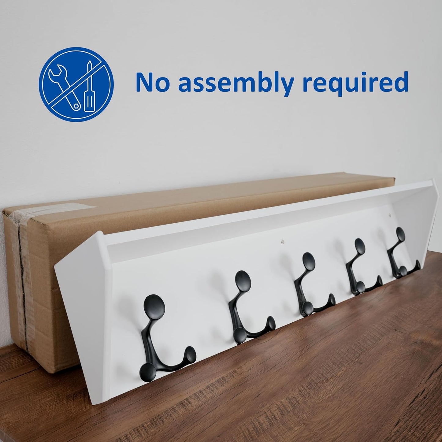 WEBI Wall Shelf with Hooks Underneath,35” Long Wall Mounted Coat Rack with Shelf,Entryway Coat Rack with 5 Triple Hooks for Hanging Coats,Jacket,Hallway,Bedroom,Mudroom,White