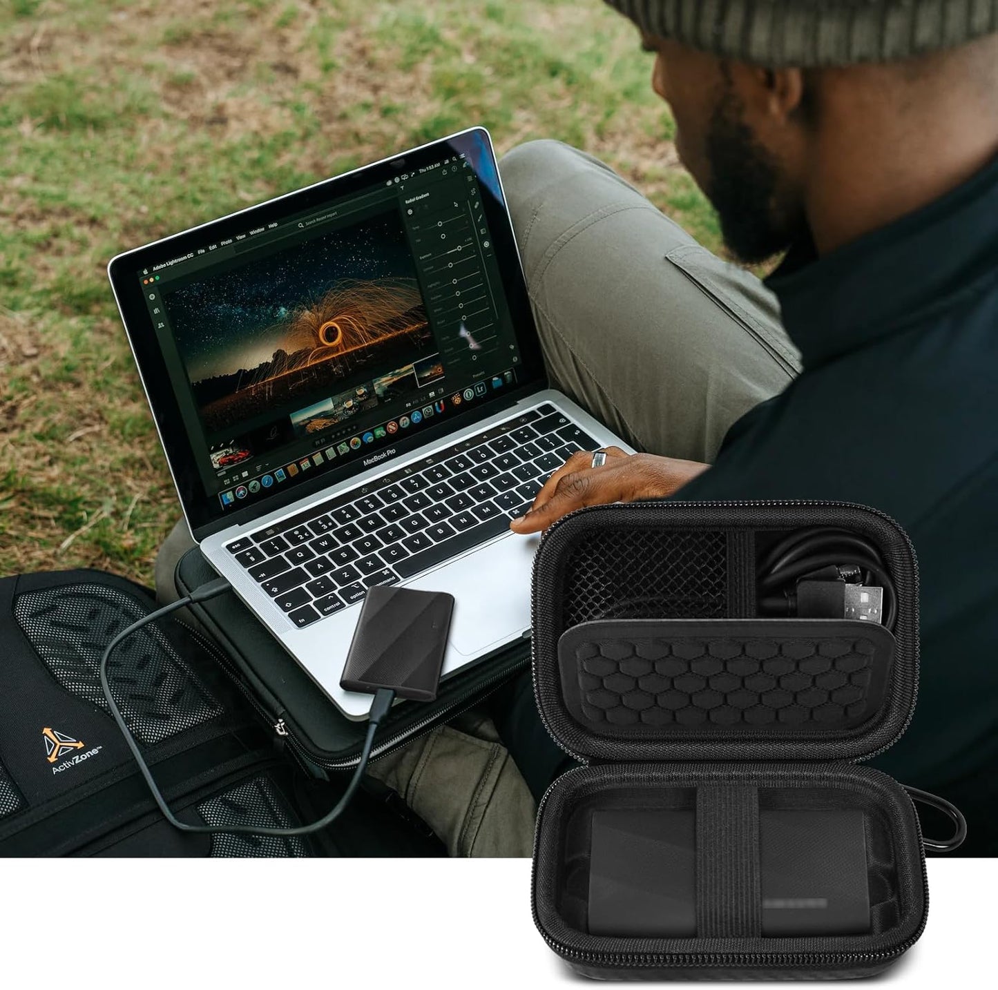 Carrying for Samsung T9/ T7/ T7 Shield Portable SSD 4TB 2TB 1TB, USB External Solid State Hard Drive Storage Travel Carrying Holder Fits for USB Cable (Full-Black)-Box Only