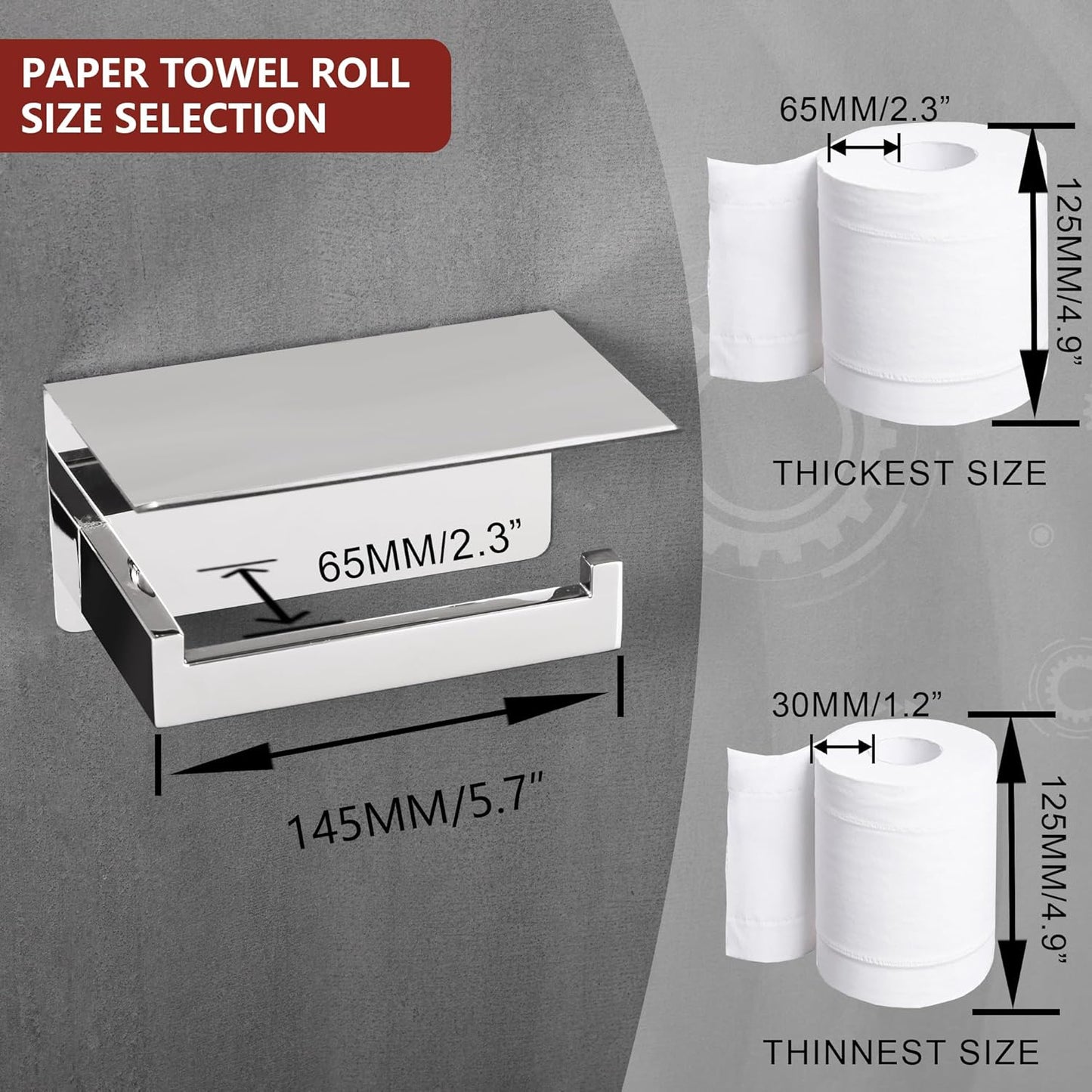LANC Toilet Paper Holder with Shelf Silver Chrome Toilet Tissue Roll Holder with Wipes Shelf for Washroom Wall Mounted or Self-Adhesive Toilet Paper Roll Holder Stainless Steel, A8367CP