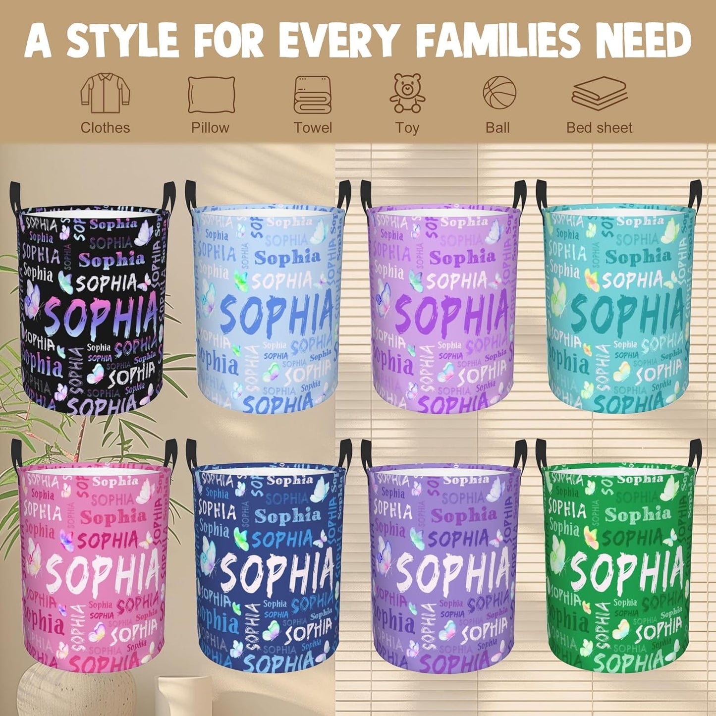 Custom Name Laundry Hamper, Personalized Laundry Basket with Name for Boys Girls Kids Men Women, Customized Name Dirty Clothes Basket Gifts for Clothes Toy Bathroom Bedroom Laundry Room Dorm
