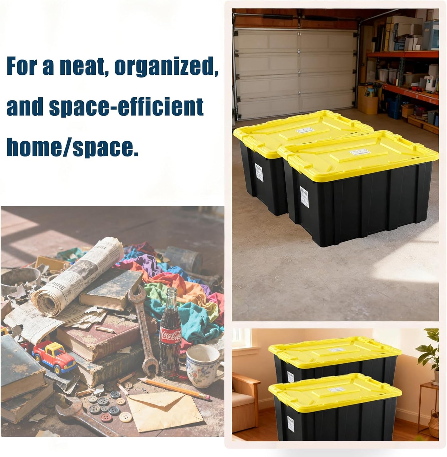 4-Pack Industrial Tote, Plastic Storage Container Bins with Lids, 27 Gallon - Heavy-Duty Organizing Containers for Home, Warehouse, and Transport