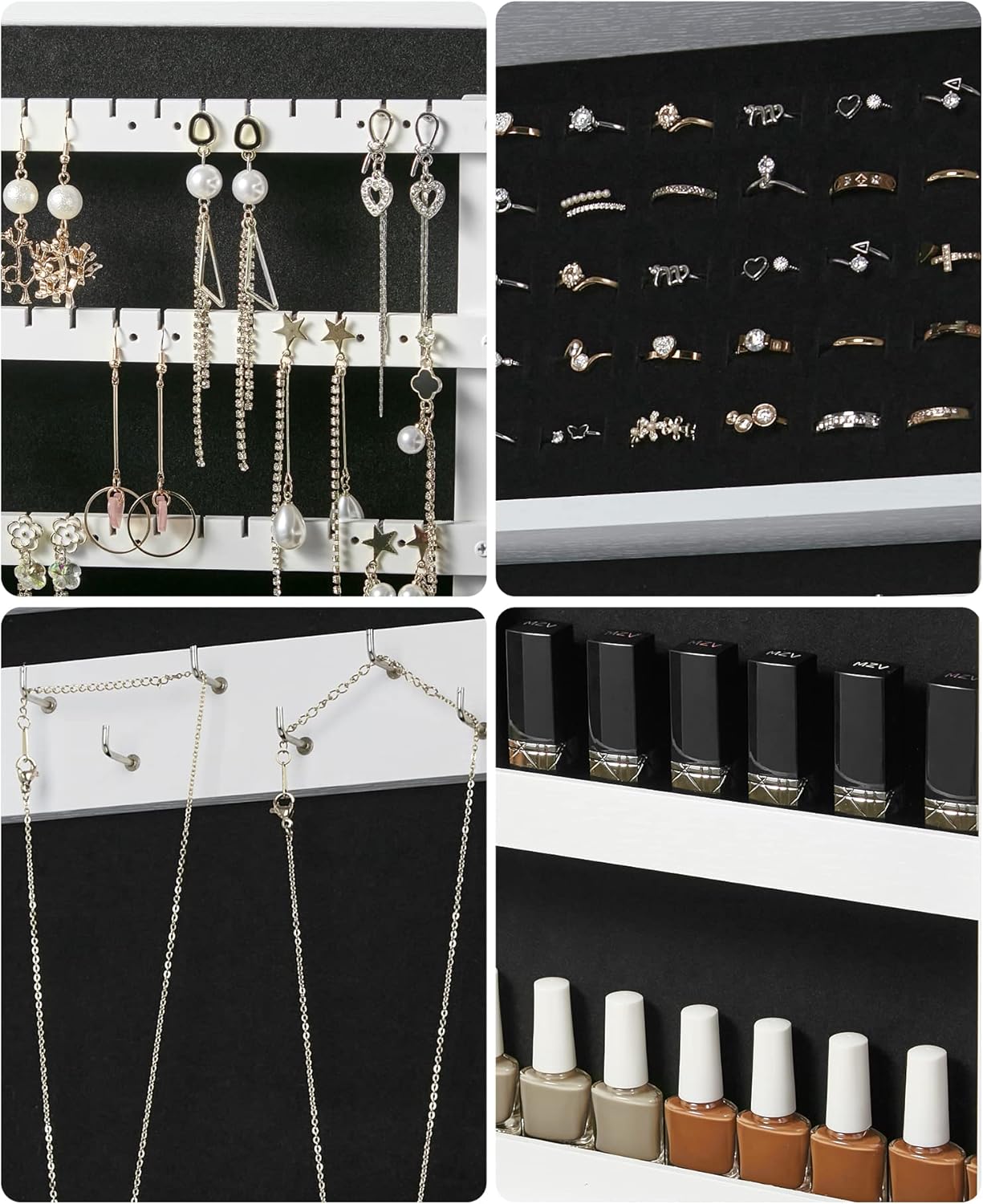 SONGMICS Lockable Jewelry Cabinet Armoire with Mirror, Wall-Mounted Space Saving Jewelry Storage Organizer, Christmas Gift, White UJJC51WT