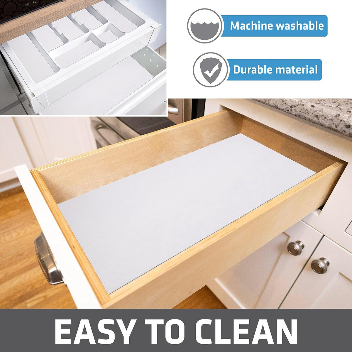 Drymate Premium Luxury Shelf & Drawer Liner, Thick Cushioned Fabric, Non-Adhesive, Absorbent, Waterproof, Slip-Resistant, Liners for Kitchen Cabinets, Cupboards (USA Made)(12βx59β)(2-Pack)(White)