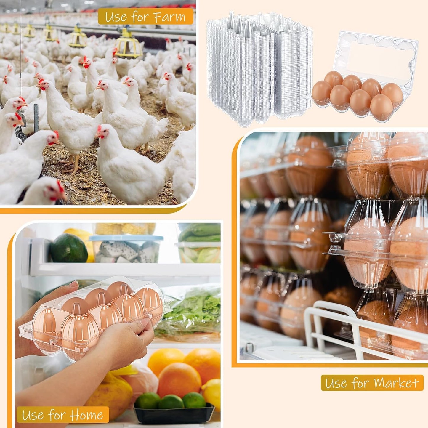 Zubebe 200 Pieces Clear Egg Cartons Plastic Egg Cartons Bulk Empty Chicken Egg Tray Holds Securely Clear Blank Egg Cartons for Chicken Farm Business Market Home Refrigerator Storage (2 x 4 Grids)