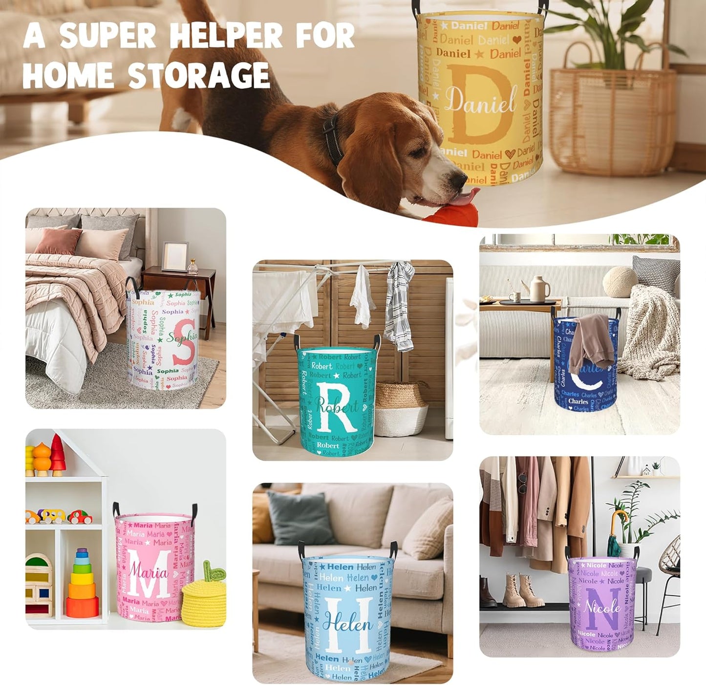 Custom Name Laundry Hamper, Personalized Laundry Baskets with Name for Boys Girls Women Men, Customized Collapsible Dirty Clothes Hamper Easy Storage Gifts for Bedroom Bathroom Living Room