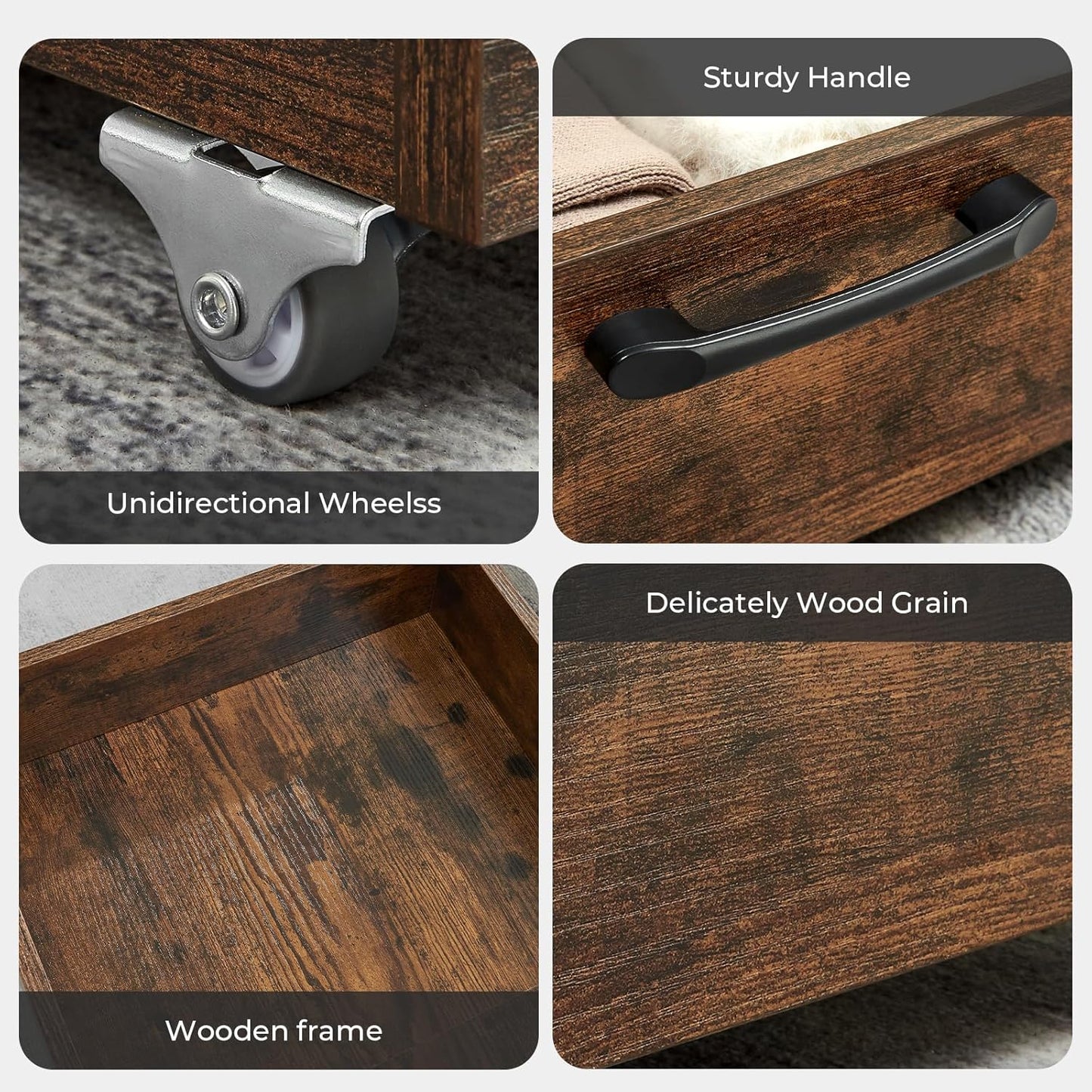 Under Bed Storage with Wheels, 2-Pack Under Bed Shoe Storage Organizer Drawer, Composite Wood Organizer for Shoes Clothes Containers in Bedroom for Clothes,Shoes(Brown)
