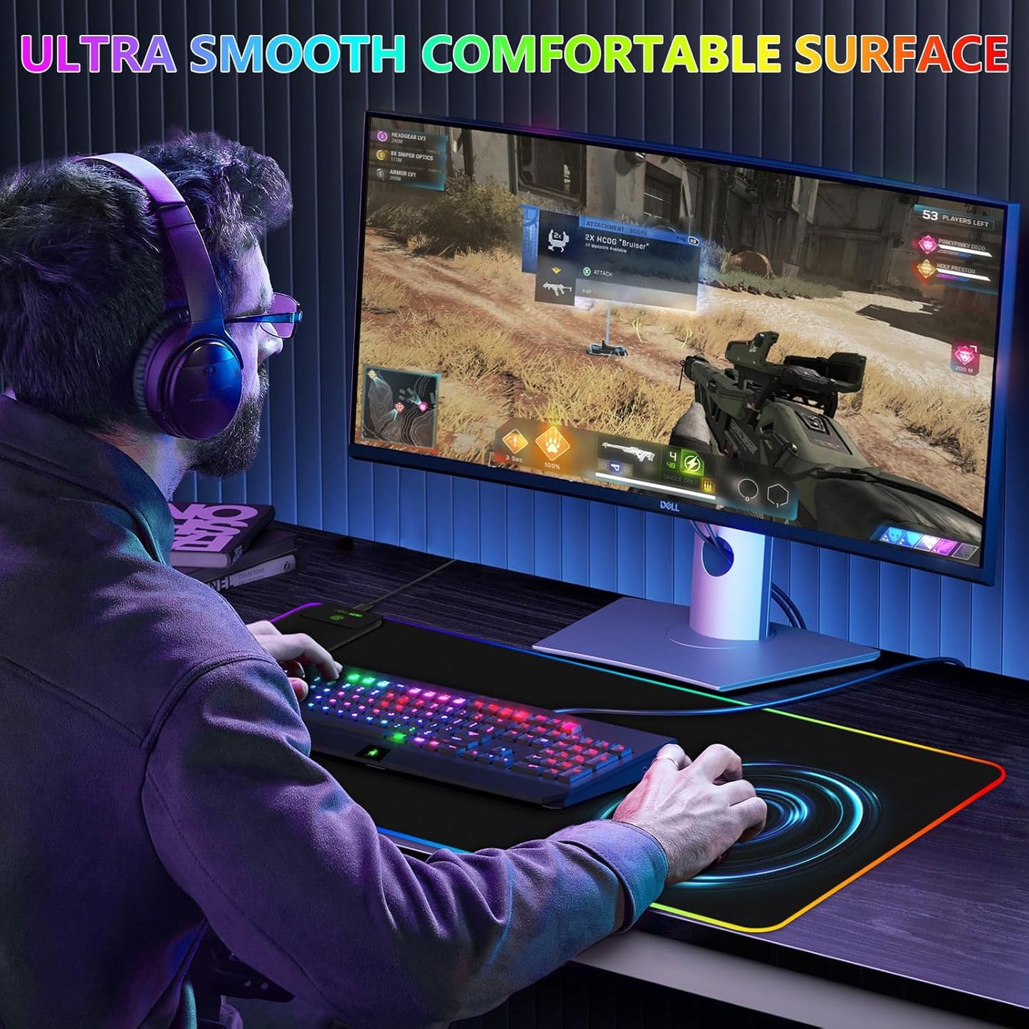 Magnetic Wireless Charging RGB Mouse Pad, 31.5'' x 15.8'' Large LED Gaming Desk Mat, 24 Light Effects, Non-Slip Rubber Base, Waterproof Ultra-Smooth Surface