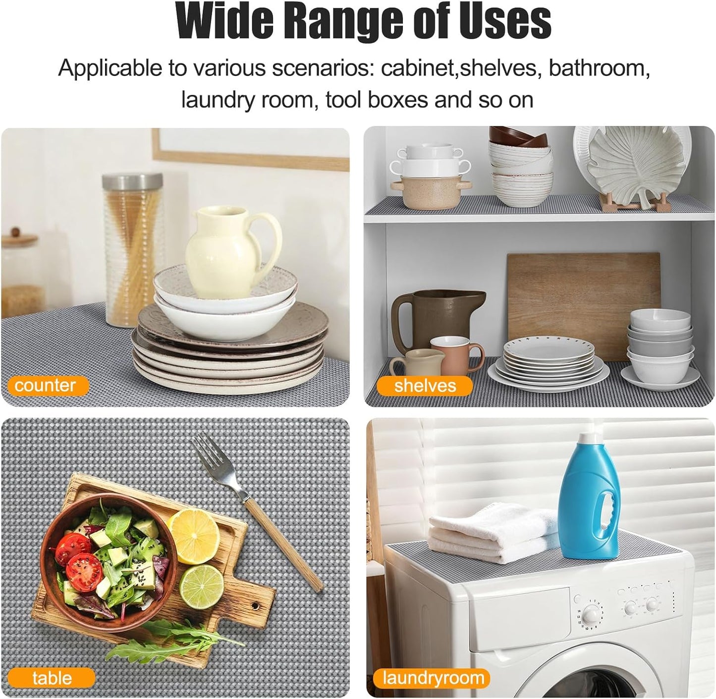 Songrey Non-Adhesive Drawer and Shelf Liner, Non Slip Cabinet Liners, Protect Kitchen Cupboard, Bathroom Drawers, Breathable, Thick Strong Grip mat (23.6IN x 20FT, Light Gray)