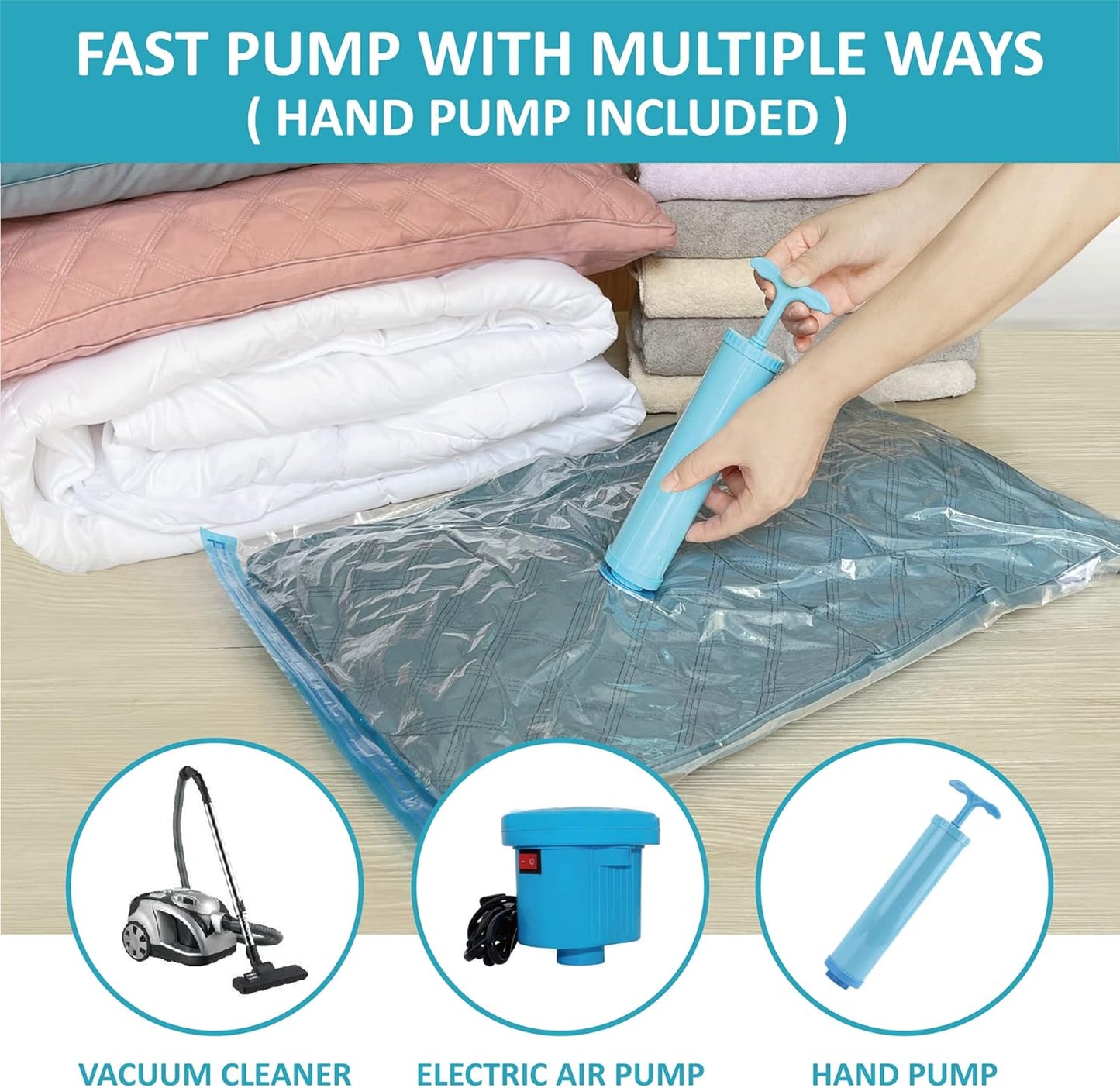 Vacuum Storage Bags, 10 Jumbo Space Saver Bags with Pump, Space Bags, Vacuum Sealer Bags for Clothes, Comforters, Blankets, Bedding