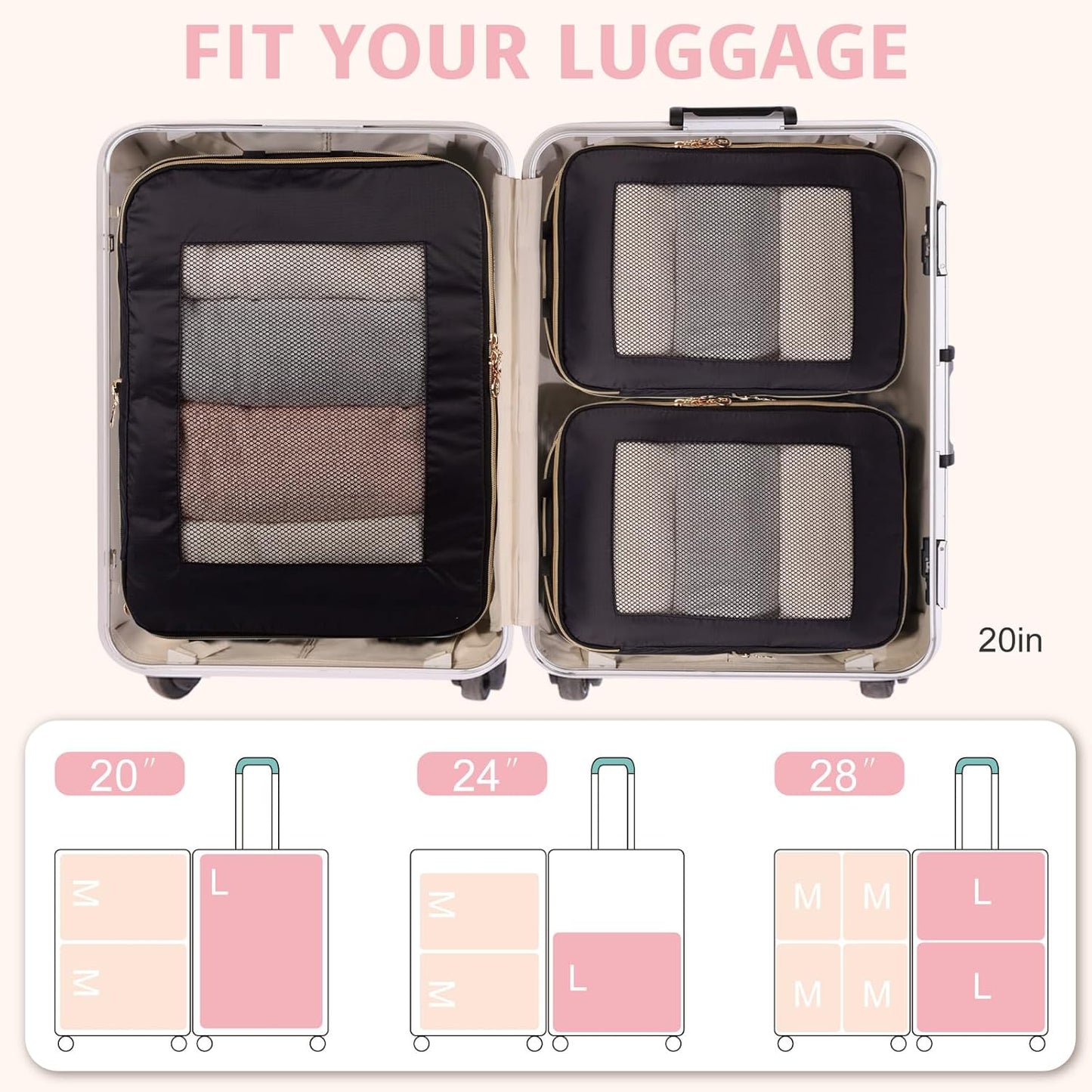 Expandable Double-Sided Compression Packing Cube,3 Set Lightweight Double Deck Organizer Bag Carry on Luggage Backpack Suitcases,Women Travel Accessories for Separate Clean and Dirty Clothes