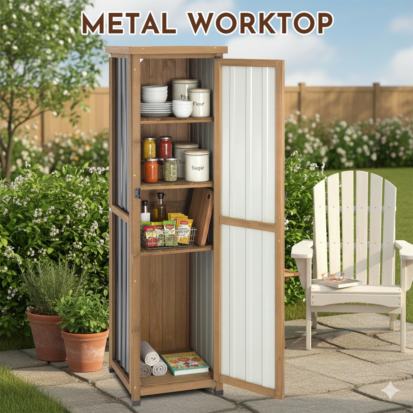 Outdoor Storage Cabinet, 62" Tall Thin Garden Cabinet with Adjustable Shelf and Weather-Resistant Design Farmhouse Accent Cupboard for Patio, Garden, Yard or Porch (18" L x 18" W x 62" H)