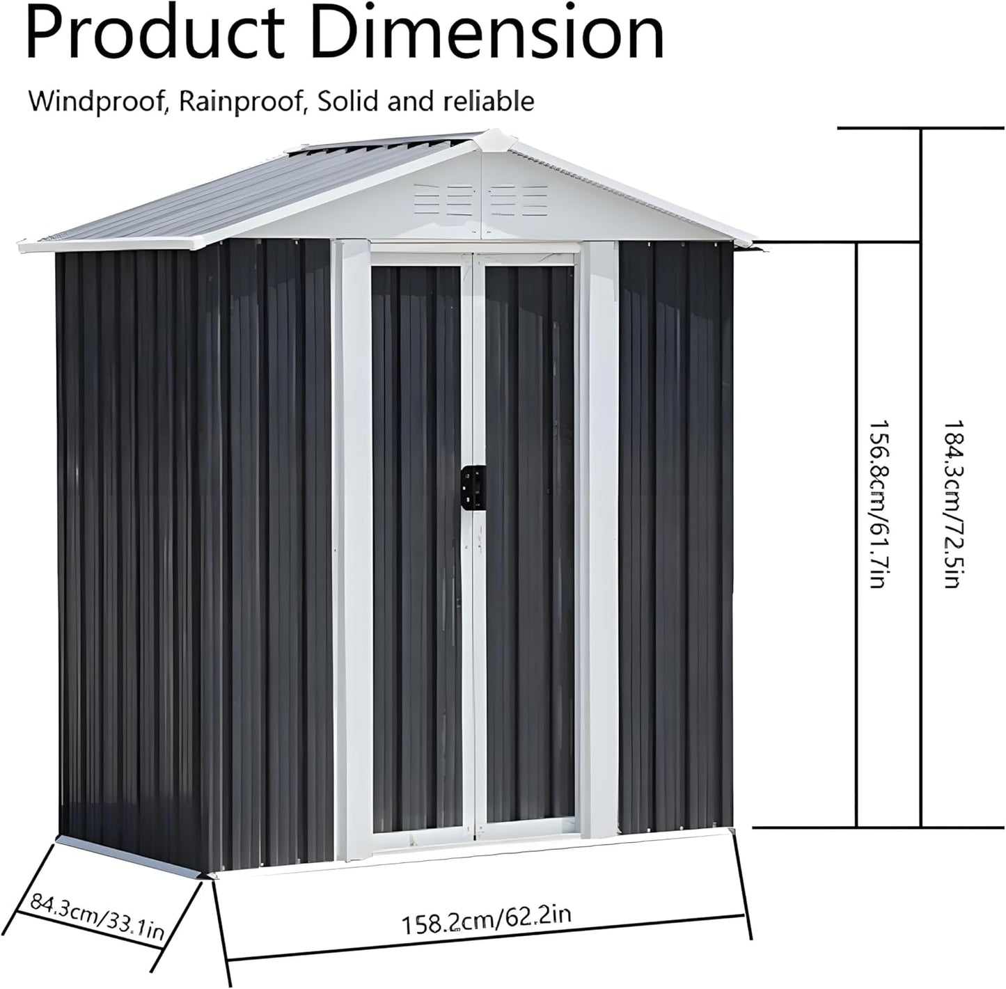 Outdoor Sheds 5FT x 3FT Outdoor Storage, Metal Anti-Corrosion Utility Tool House with Lockable Door & Shutter Vents,Outdoor Waterproof Garden Tool Metal Storage Sheds (Grey)