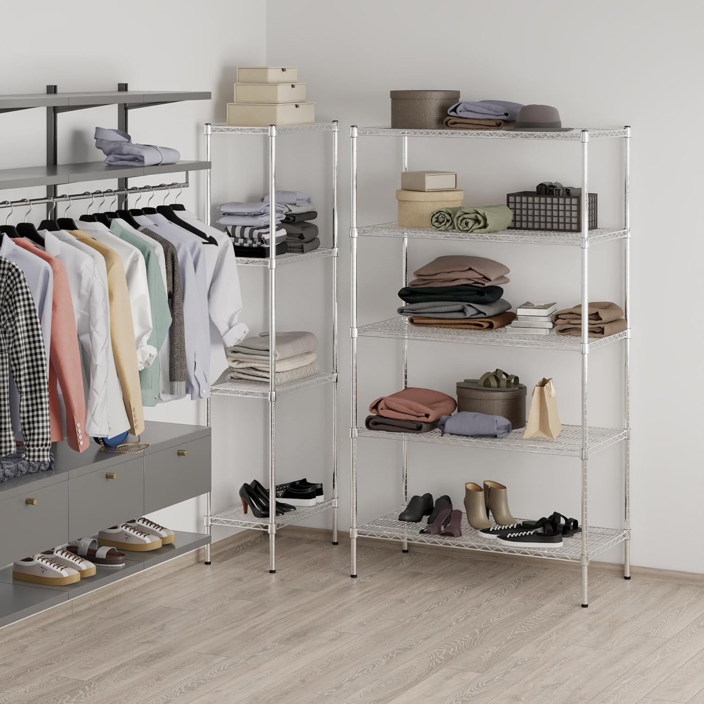 21" Deep x 42" Wide x 74" Height Wire Shelving Kit | 5-Tier | NSF Commercial Storage Rack Unit