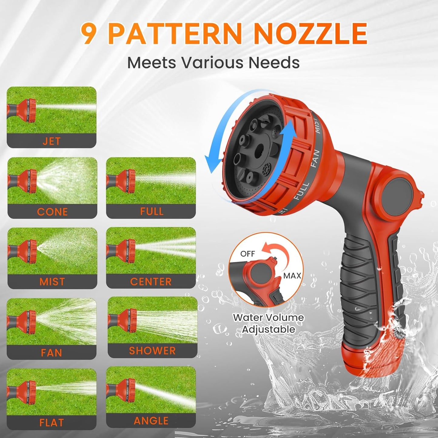NEOTEC Retractable Garden Hose Reel 1/2 inch x 130ft - Wall Mounted Heavy Duty Hose Reel with 3/4 Inch Brass Fittings & 9-Pattern Nozzle - Auto Rewind System, Any Length Lock, 180° Swivel Bracket
