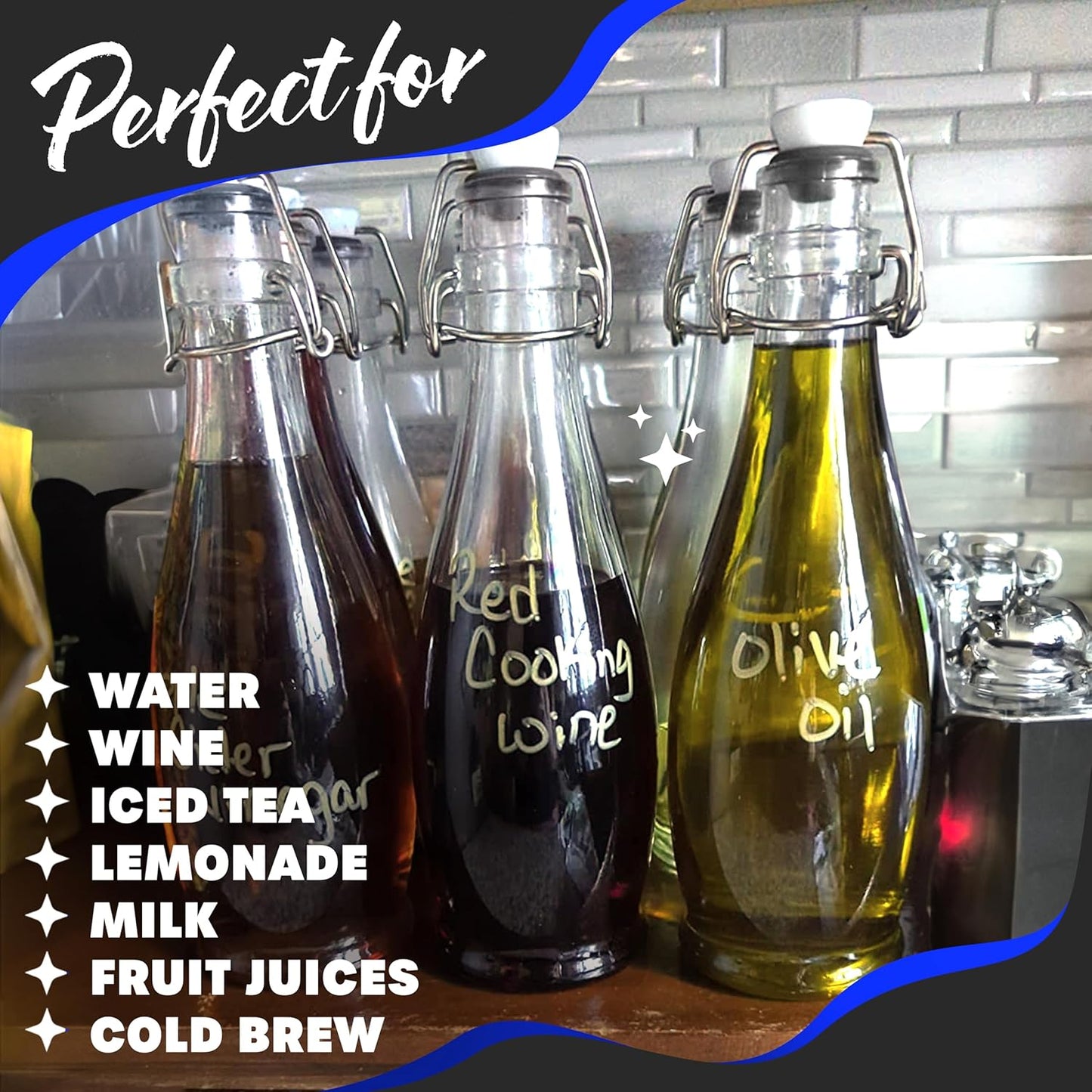 Nevlers 17 Oz Teardrop Flip Top Glass Bottle 12 Pack | Swing Top Glass Bottles with Airtight Lid, Brush, Funnel, Shrink Wrap, Tags & Marker | Beer Bottles For Home Brewing | Oil Bottle | Kombucha Jar
