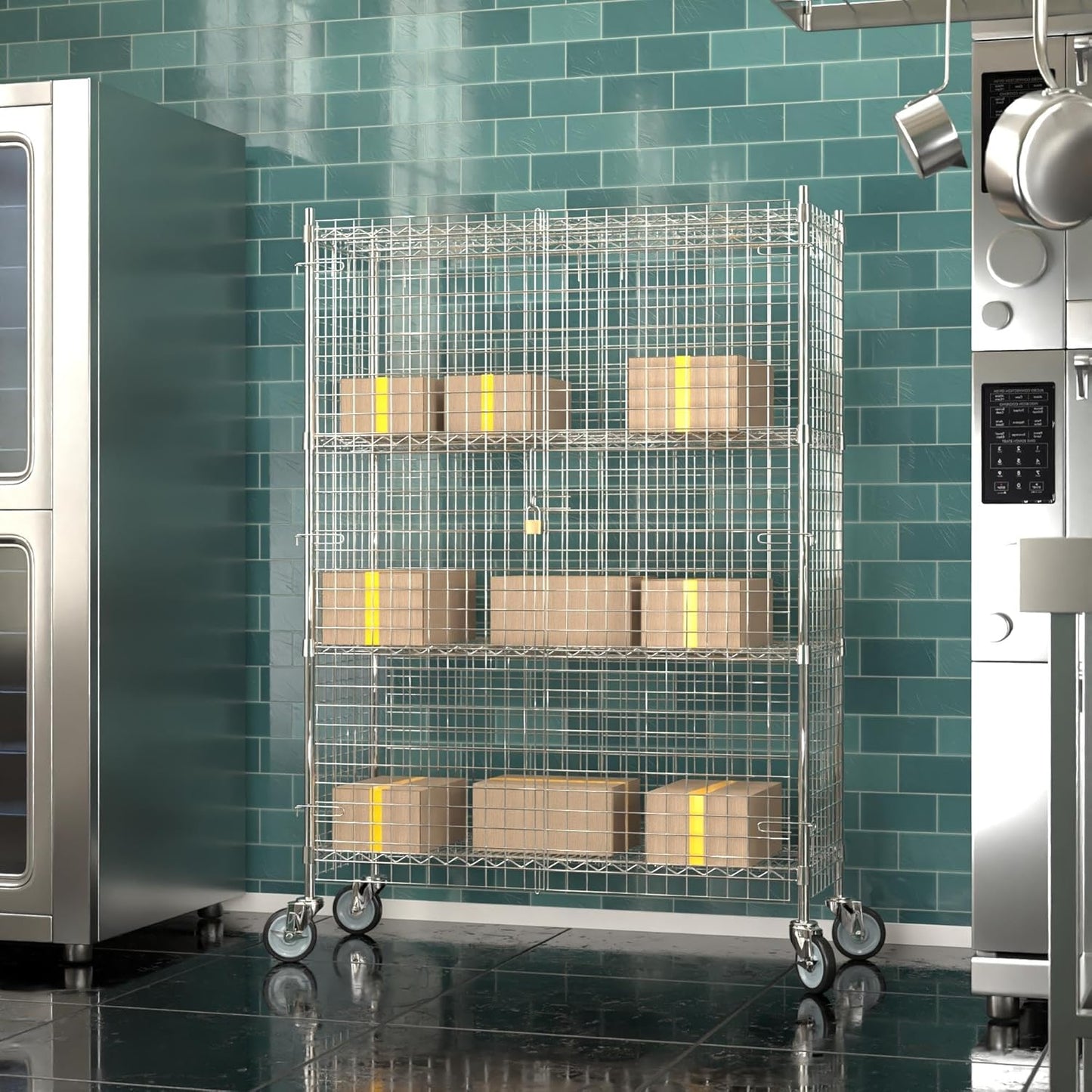18"x48"x70" Metal Wire Chrome Security Heavy Duty Commercial NSF Certified Storage Unit | Mobile Wire Security Cage Kit