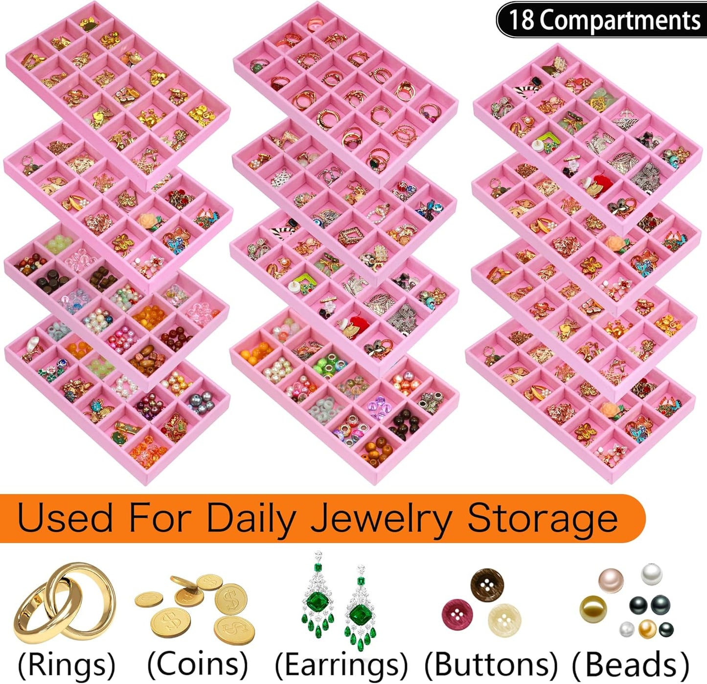 12 Pack Earring Organizer Stackable Jewelry Drawer Tray Removable Jewelry Display Tray Organizer for Necklace Earring Drawer Insert 216 Grids