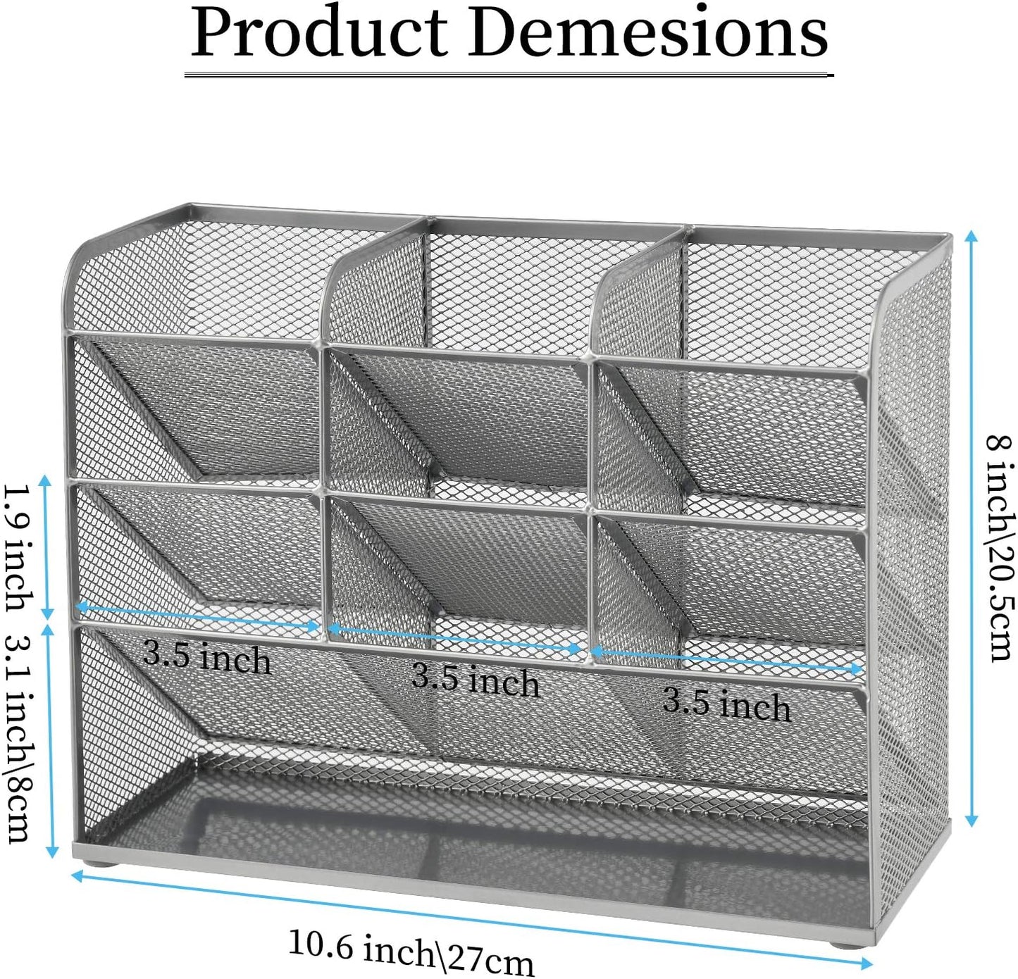 Marbrasse Mesh Desk Organizer, Multi-Functional Pen Holder, Desktop Stationary Organizer, Storage Rack for School, Home, Office, Art Supplies (Mesh Pen Holder-Silver)