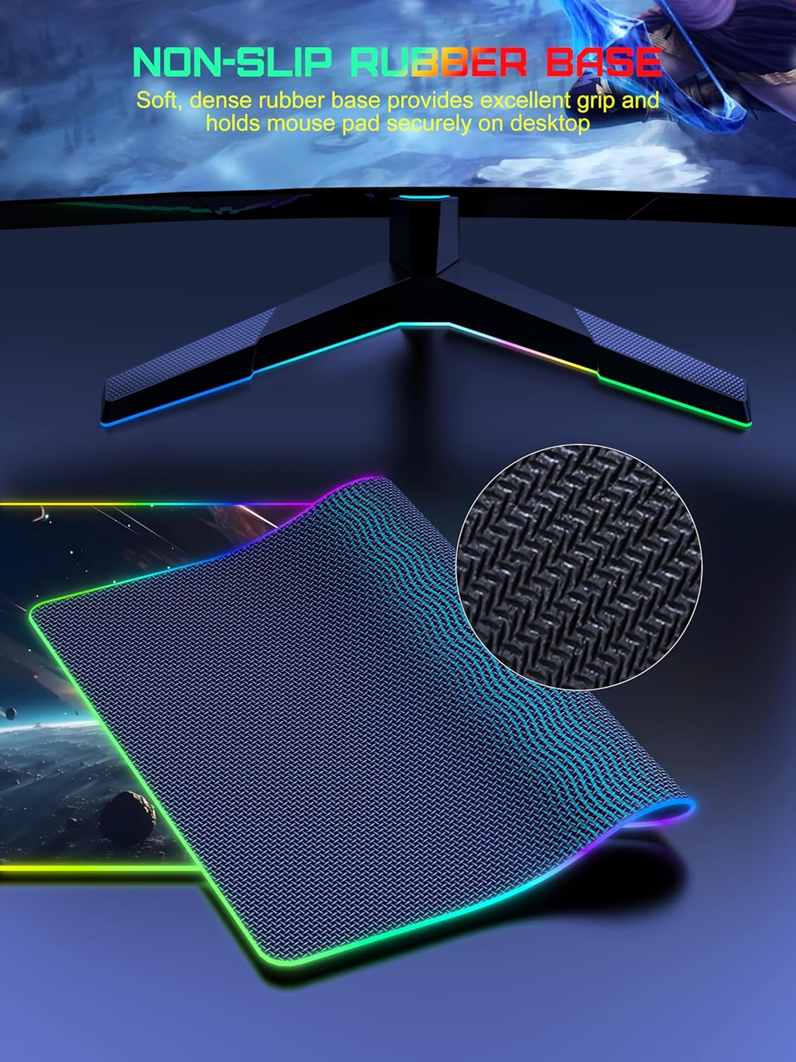 TopMade Wireless Charging Mouse Pad, RGB Gaming Mousepad, 35.4" x 15.8" Extra Large Waterproof Keyboard Desk Pad, Computer Desk Mat, Cosmic Planet (Includes 20W PD Power Adapter & 6.56ft Woven Cable)