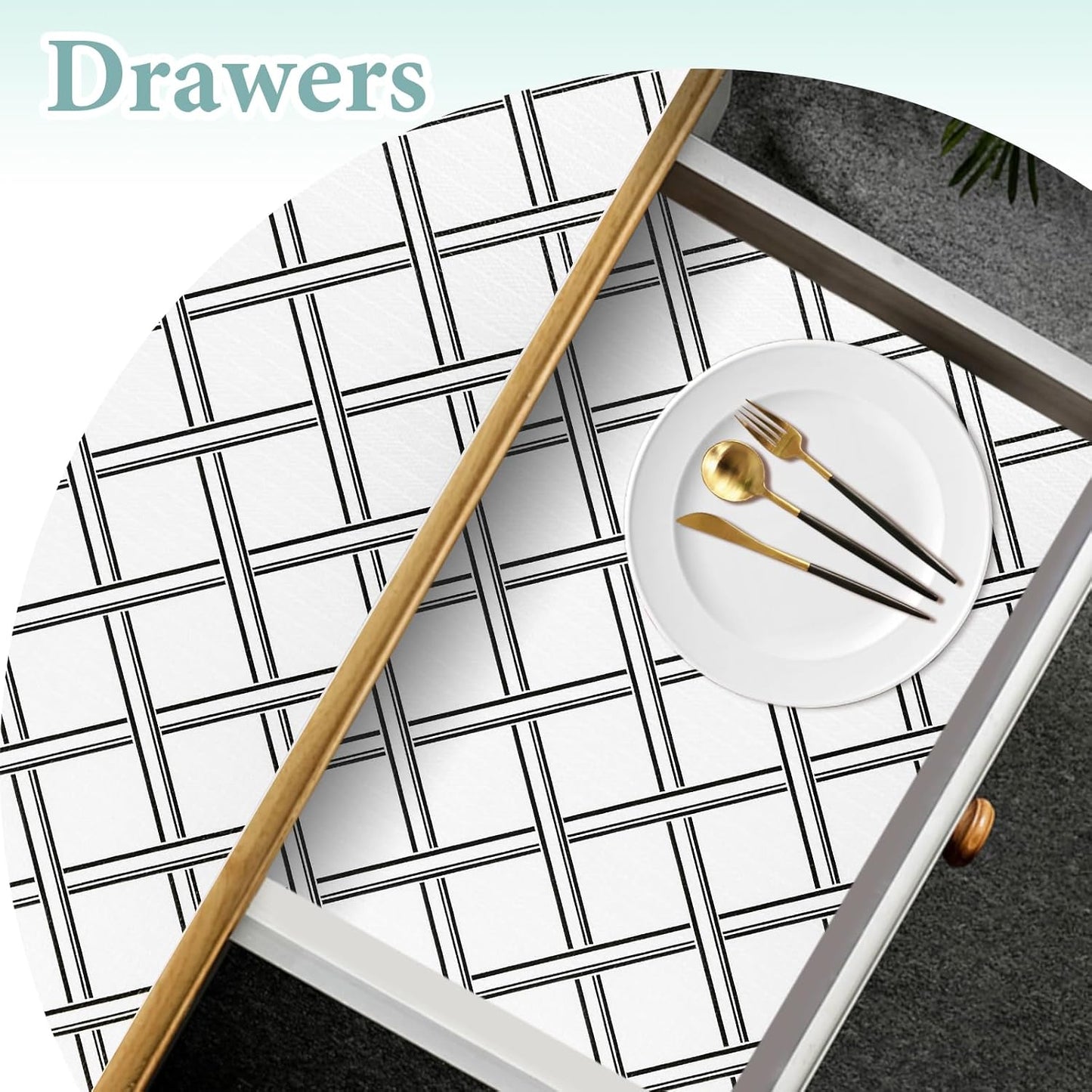 Drawer and Shelf Liner for Kitchen Cabinet: 12 in X 20 Ft Non Slip Waterproof Shelf Paper Non Adhesive Refrigerator Liners Black and White Squares Easy Liners for Bathroom