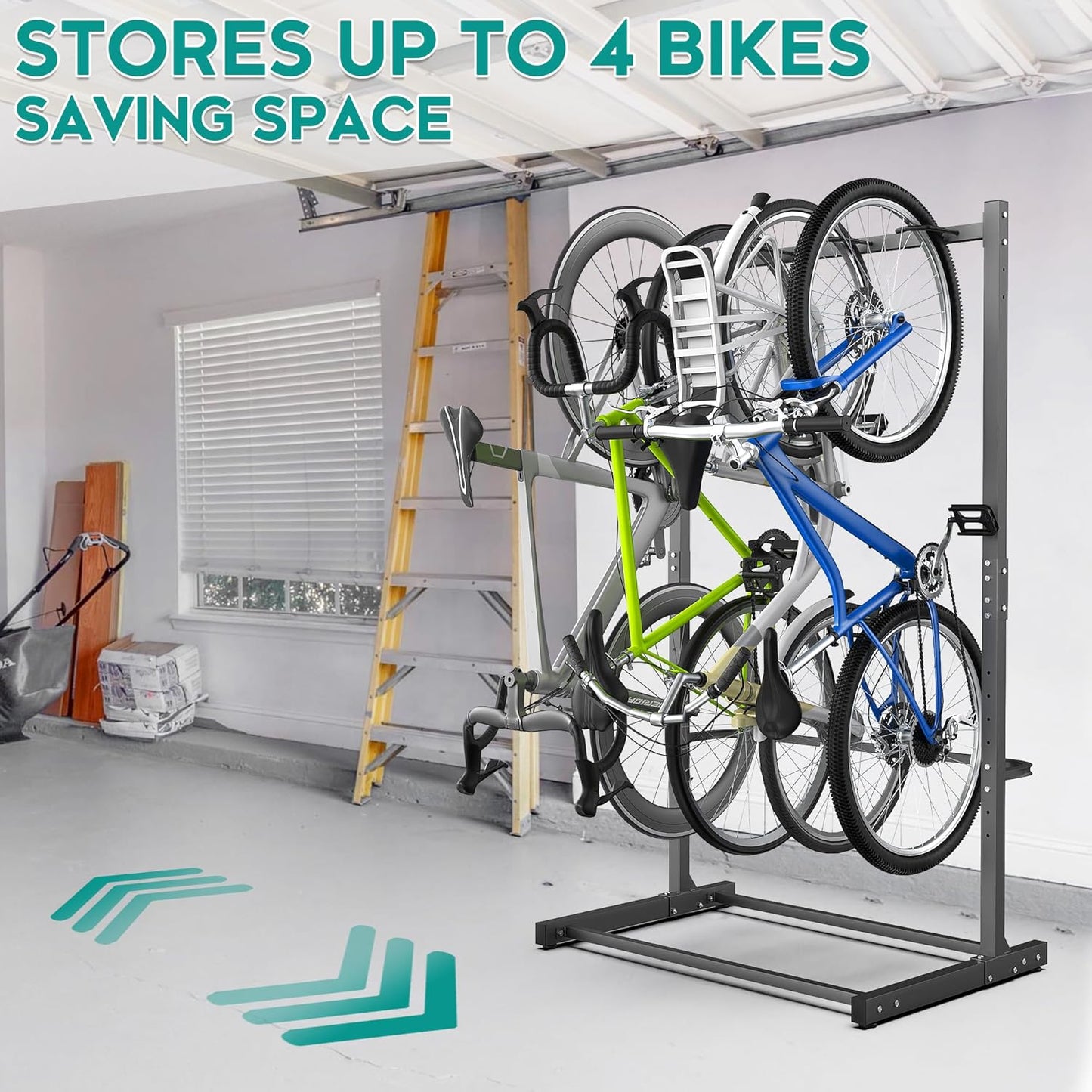 EVERHANGER Freestanding Bike Rack, Vertical Bike Rack Stand for Garage, Bicycle Storage Organizer, Holds Up to 4 Bikes