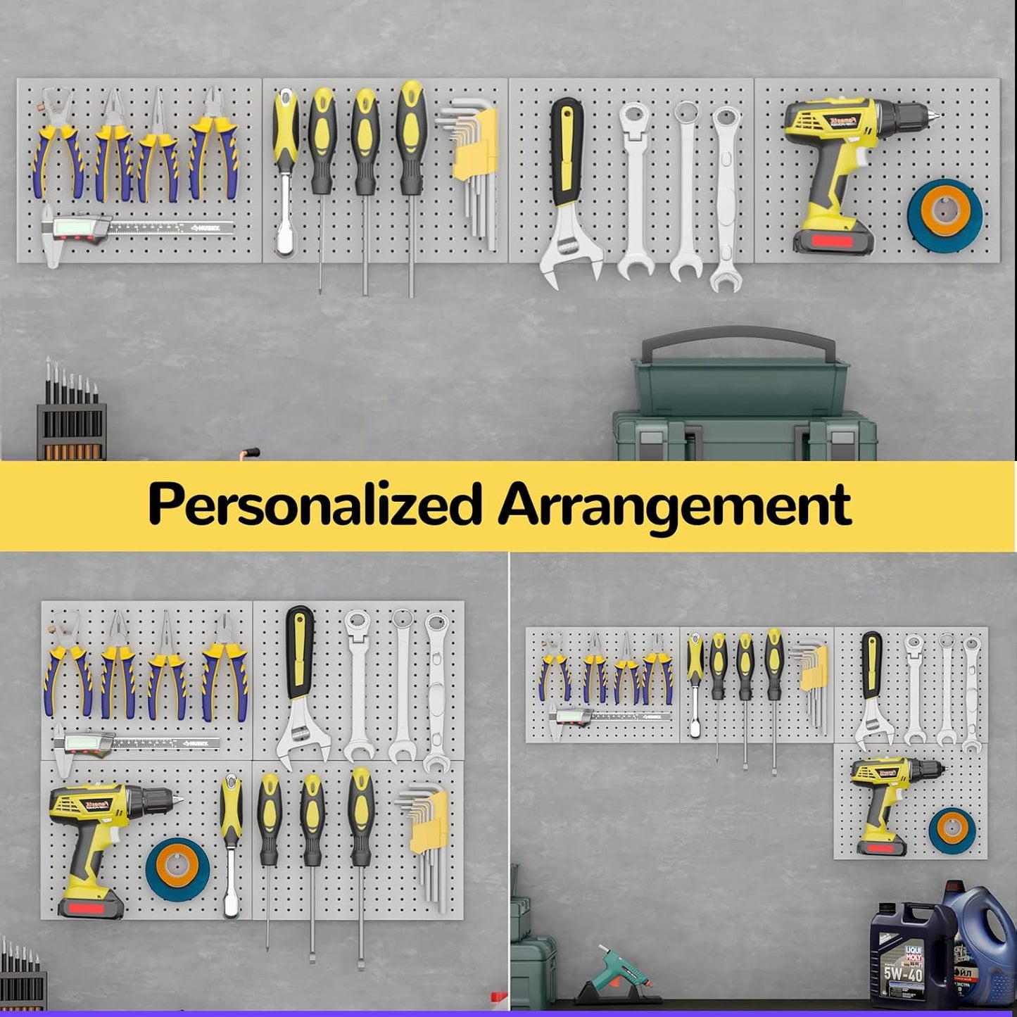 Peg Board,4 Pack Metal Pegboard Panels,PegBoard Wall Organizer,16"x12" Steel PegBoard for Walls,Tools,Garage,Office,Kitchen