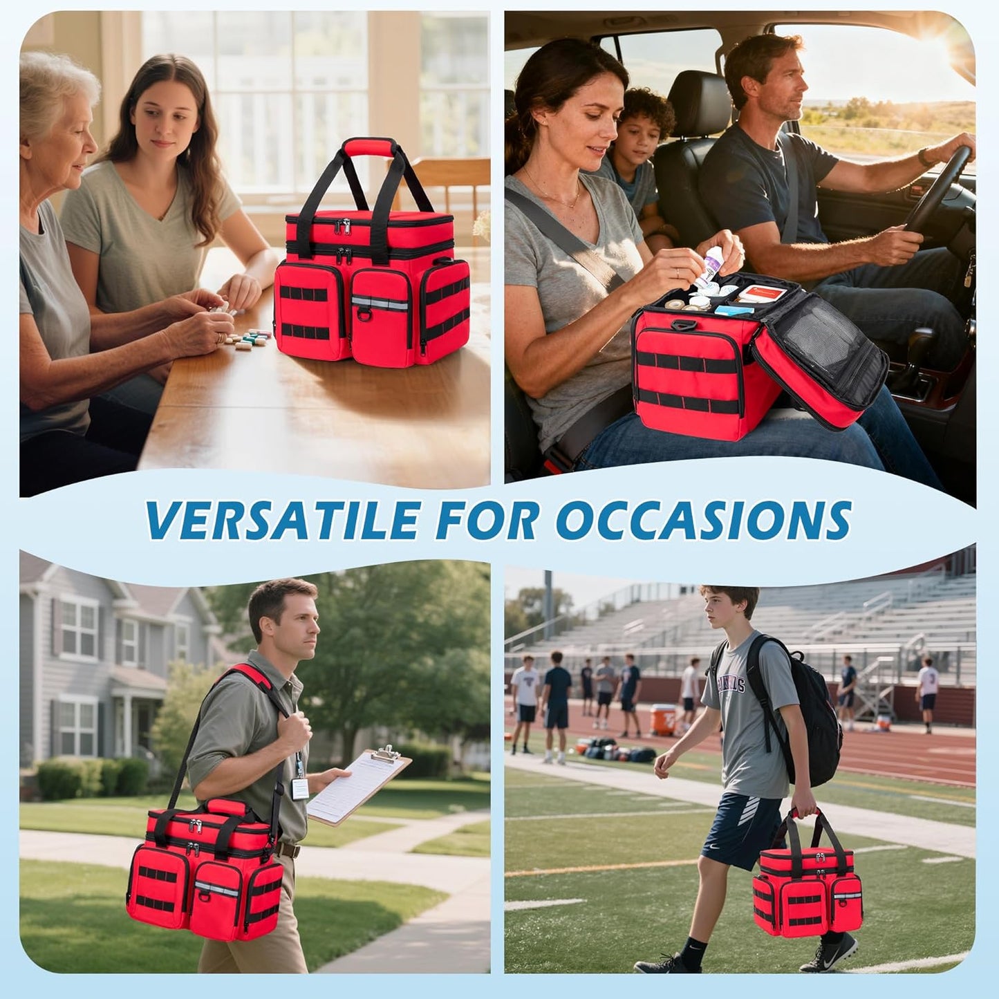 Medicine Organizer Bag with Insulated Pocket for Travel, Pill Bottle Storage Bag with 4 Customized Dividers & Shoulder Strap for Medication, Insulin and First Aid Supplies, Red (Bag ONLY)