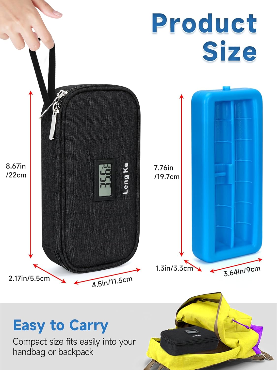 YOUSHARES Insulin Cooler Travel Case for Pen & Vials, Temperature Display Diabetic Medication Cooling Bag with Protective Ice Brick, TSA Approved Refrigerated Diabetes Supplies Carrying Organizer