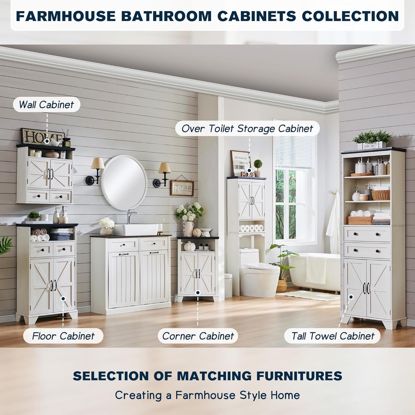 ACCOHOHO Corner Bathroom Cabinet, Farmhouse Small Corner Cabinet with Barn Door & Adjustable Shelf, Storage Cabinets for Bathroom, Kitchen, Living Room, Off White