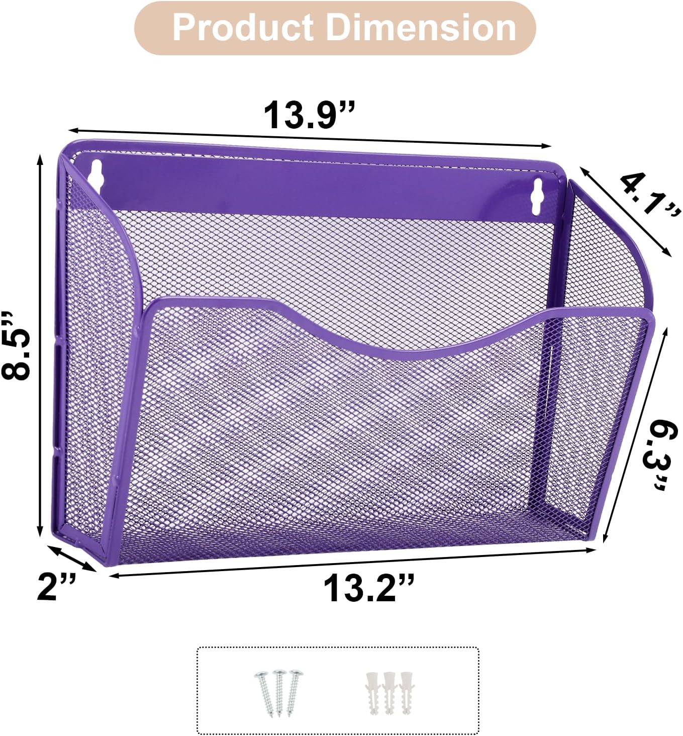 EASEPRES 3 Single Pocket Mesh Hanging File Organizer, Vertical Wall Mounted Magazine File Holder, Mount Basket Mail Paper Document Folder Organizing for Office, Home and School, Purple