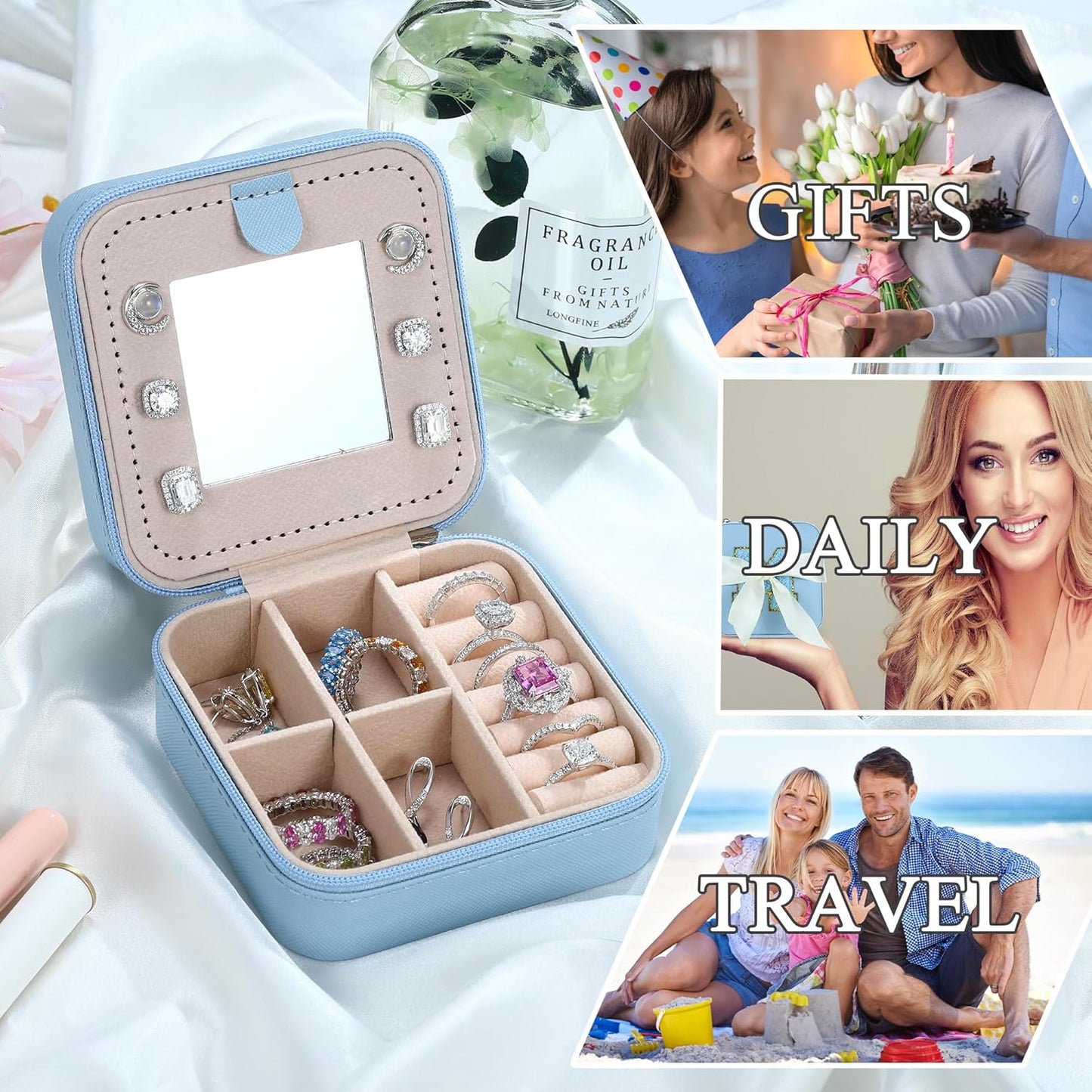 Parima Small Jewelry Box for Girls, Travel Initial Jewelry Boxs for Girls | Small Jewelry Organizer Box | Travel Jewelry Case Jewelry Organizer | Mini Jewelry Case - Letter G, Sky Blue