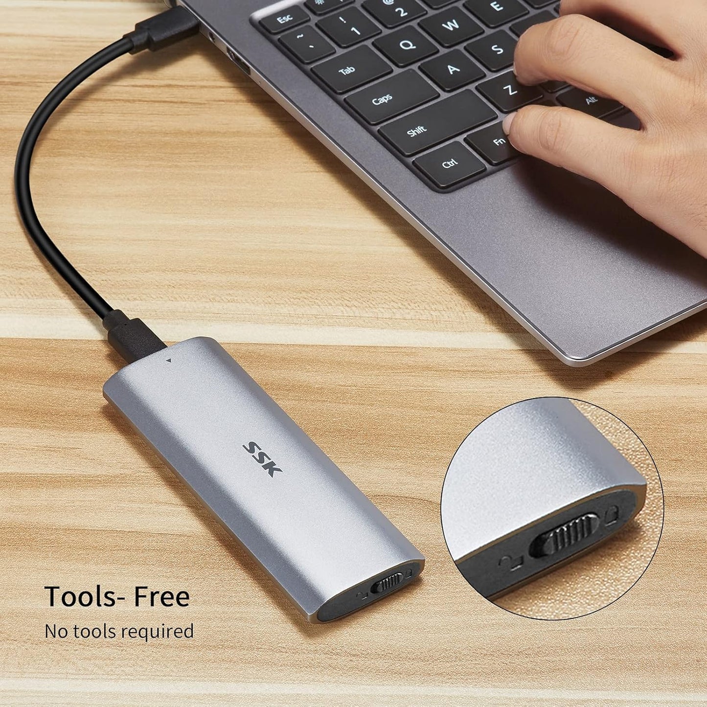 SSK M.2 NVMe Enclosure, Tool-Free SSD Enclosure Adapter, USB C 3.2 Gen 2 10Gbps PCIe MKey External Solid State Drive Case, Support UASP Trim for 2230/2242/2260/2280 (SATA NOT Supported)