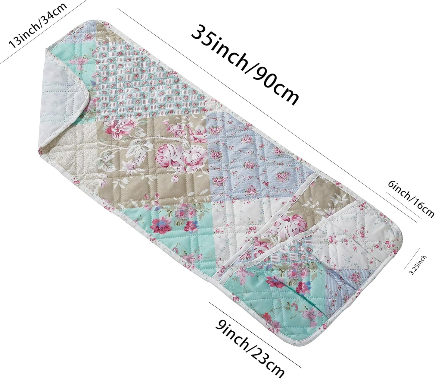 Brilliant Sunshine Blue and Green Rose Patchwork Couch Armrest 5 Pockets Organizer, Slip Resistant Armchair Caddy, Washable Remote Controls Holder, Storage for Magazine, Tablet, Phone, Blue Green