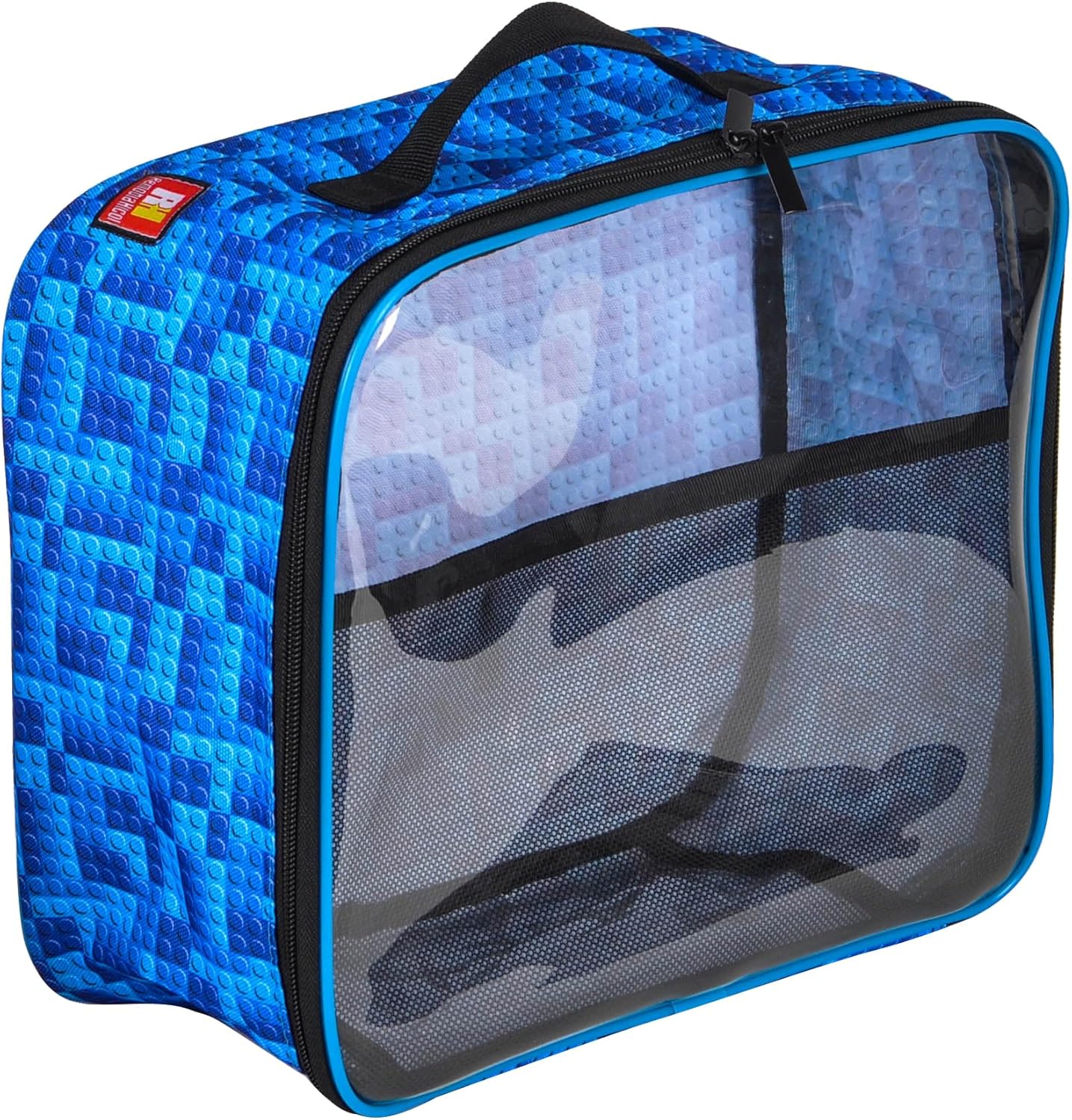4-piece Kids Toy Storage Organizer Set Bag for Toy Building Bricks with See Through Clear TPU Top, Small Toy Packing Cube Bags, Clean Up Container case (grid pattern)
