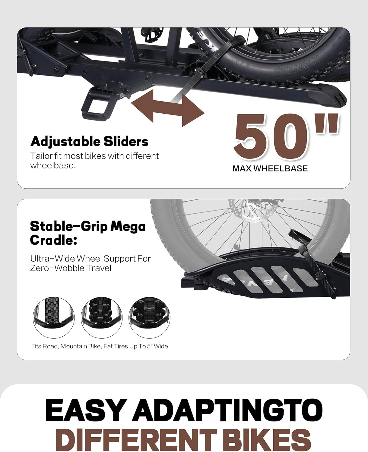 Hitch 2-Bike Rack, 200 lbs Capacity E-Bike Carrier Platform Mount, Up to 5’’ Fat Tire Bicyclefor 2’’ Receiver Cars Trucks SUVs Minivans RV, Trailer