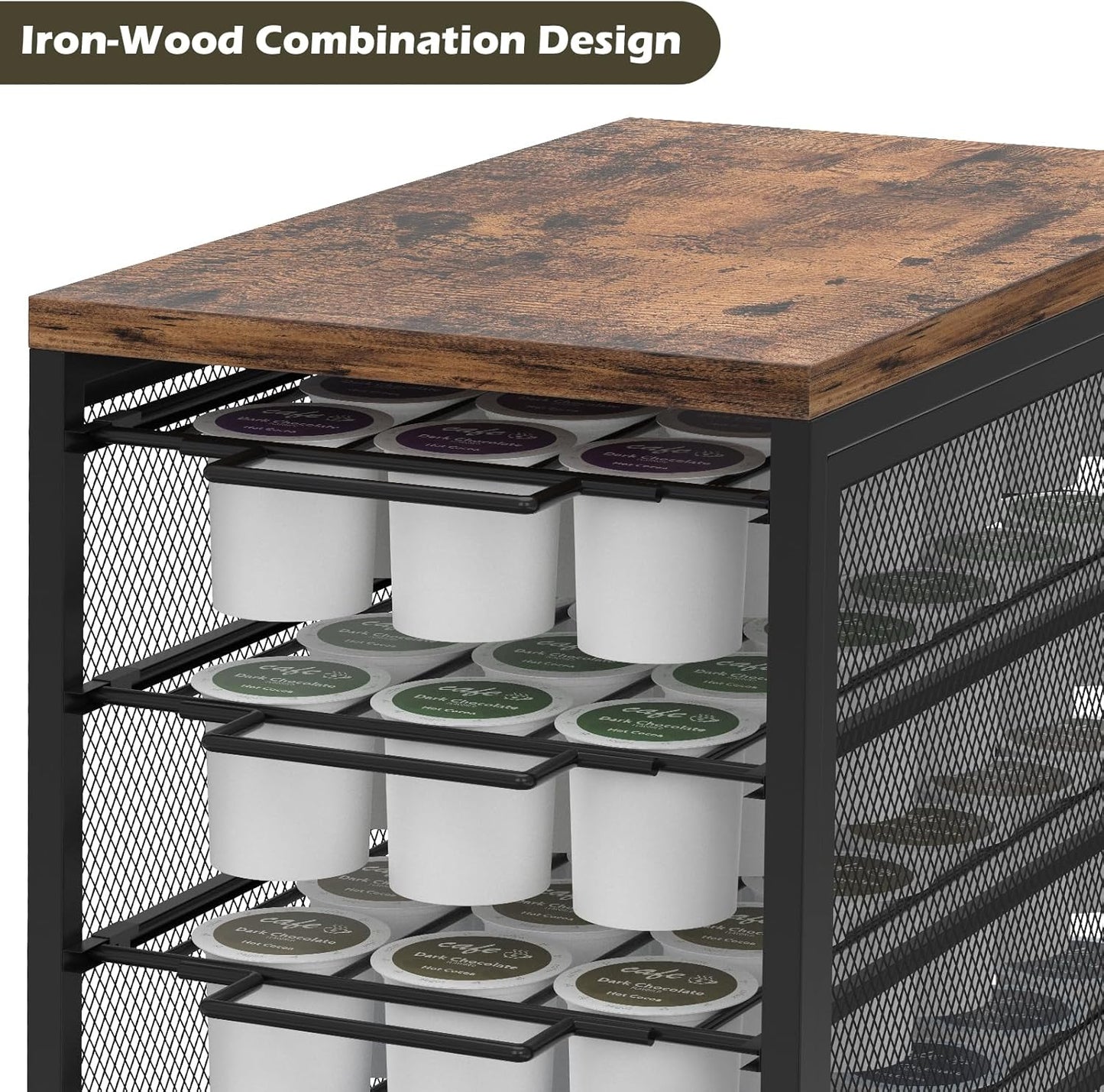 Coffee Pod Drawer for K Cups 90 Pod Pack Capacity Rack K Cups Holder Drawer Organizer for Coffee Station 5 Tier K Cups Coffee Pods Holder Suit for Home Office Cafe Counter, Black and Brown