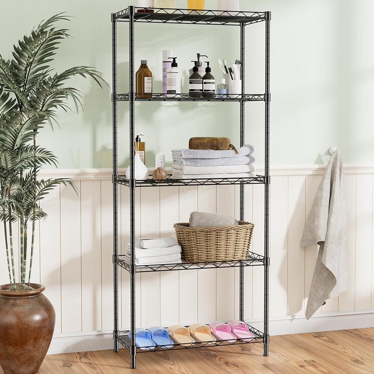 Storage Shelves,21.3" W x 11.8" D x 58.5" H Kitchen Wire Shelving Unit Loads 550LBS,5-tier Adjustable Metal Utility Shelf,Garage Shelves,Home Storage Rack for Kitchen, Laundry, Pantry and Closet