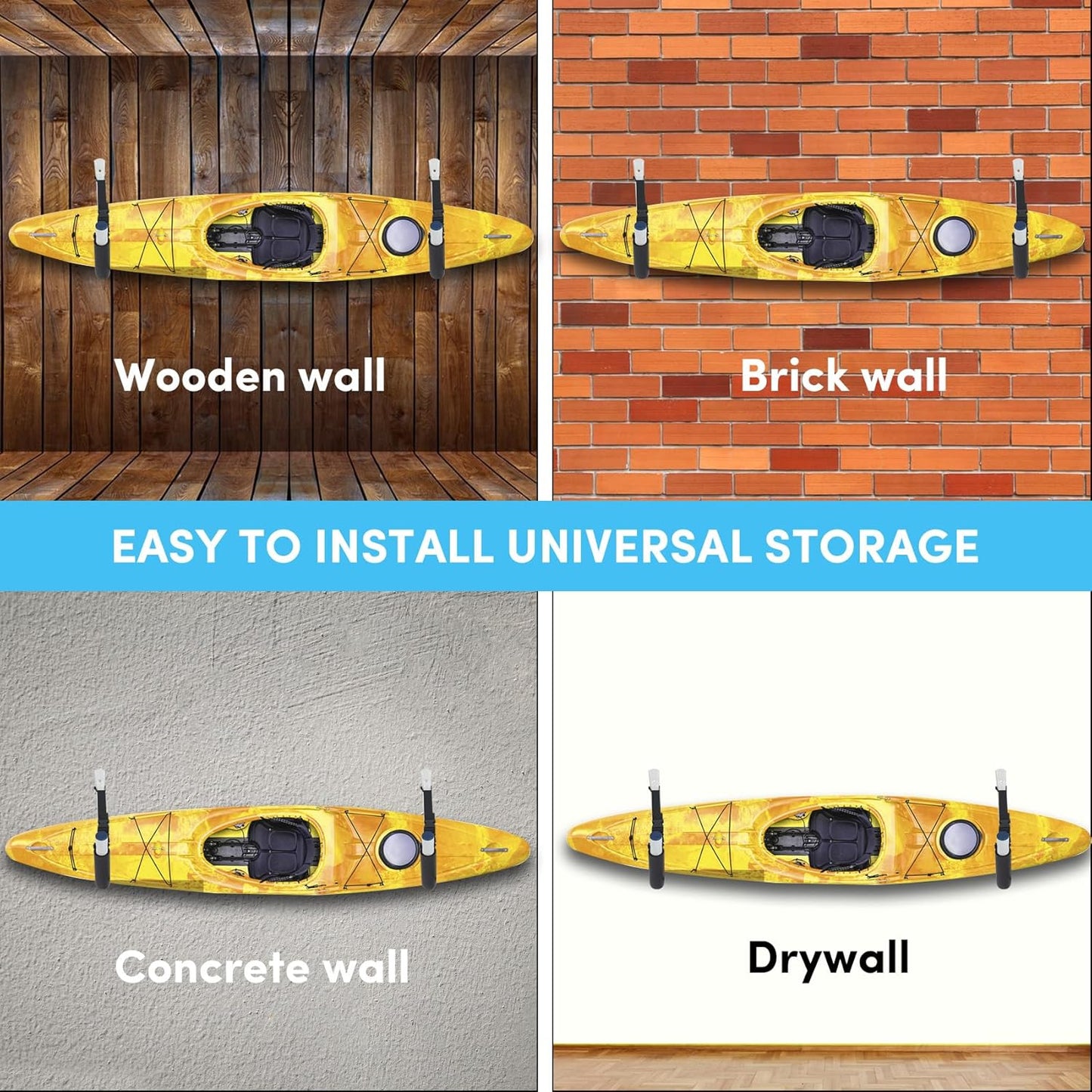 Kayak Storage Rack,Kayak Rack for Garage,Kayak Wall Mount Kayak Wall Rack with Nylon Straps,Heavy Duty Kayak Hanger Kayak Hook Suitable for Kayaks and SUP Paddle Board(4Pack,6 Colors)