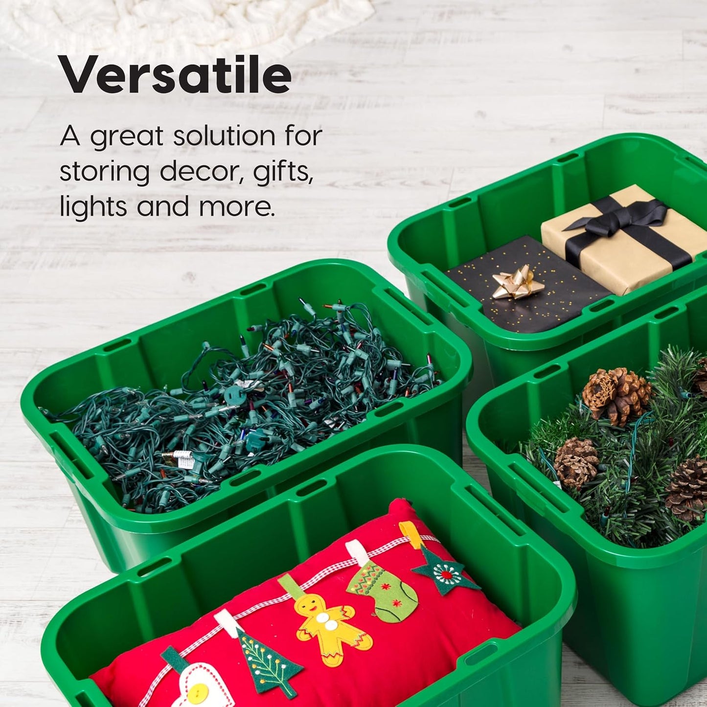 IRIS USA 12 Gallon Heavy Duty Holiday Storage Bins with Lids, 4 Pack - Made in USA, Tough Snap On Lockable Lid Stackable Industrial Rugged Tubs, Garage Organization, Reusable Box - Green/Red